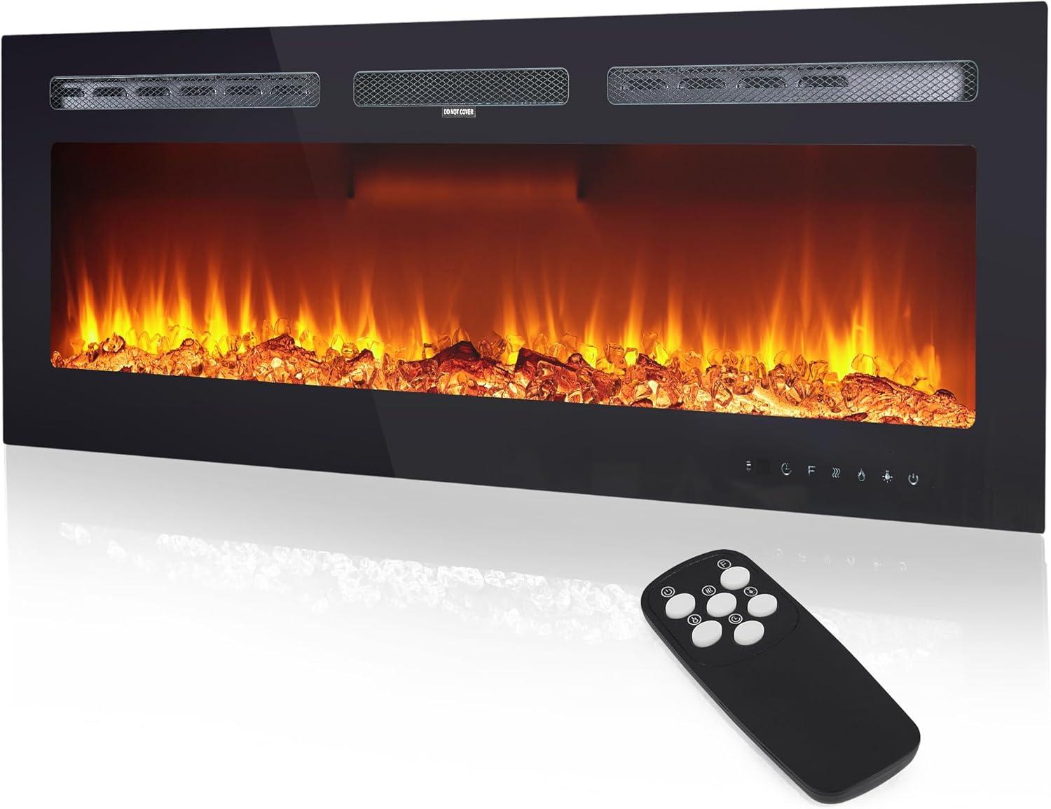 Electric Fireplace in-Wall Recessed and Wall Mounted, 50" Fireplace Heater and Linear Fireplace with Timer/Multicolor Flames/Touch Screen/Remote Control, 750W/1500W