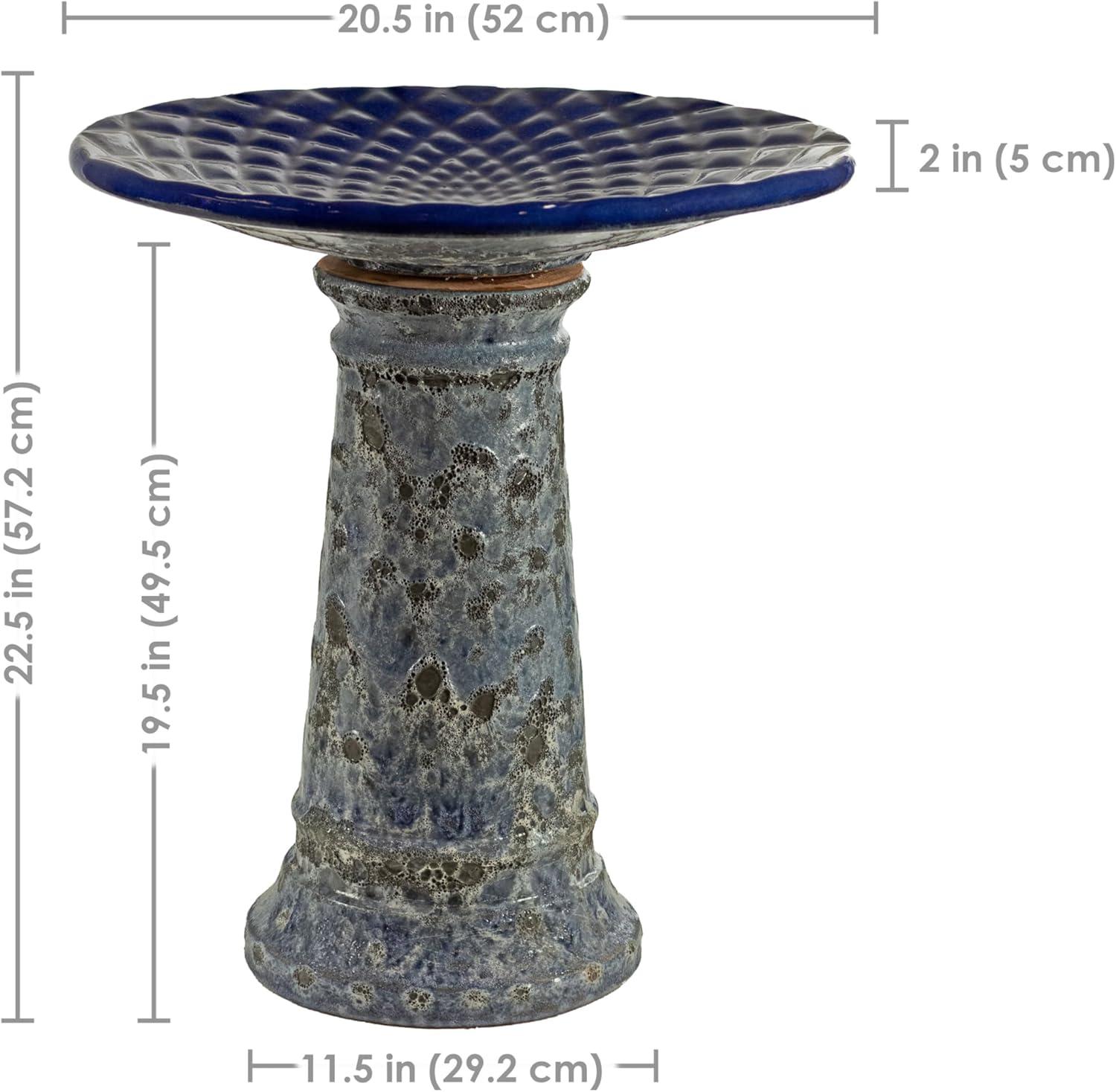 Red Barrel Studio® Trenasia Freestanding Ceramic Outdoor Bird Bath with UV-Resistant Blue Lava Finish