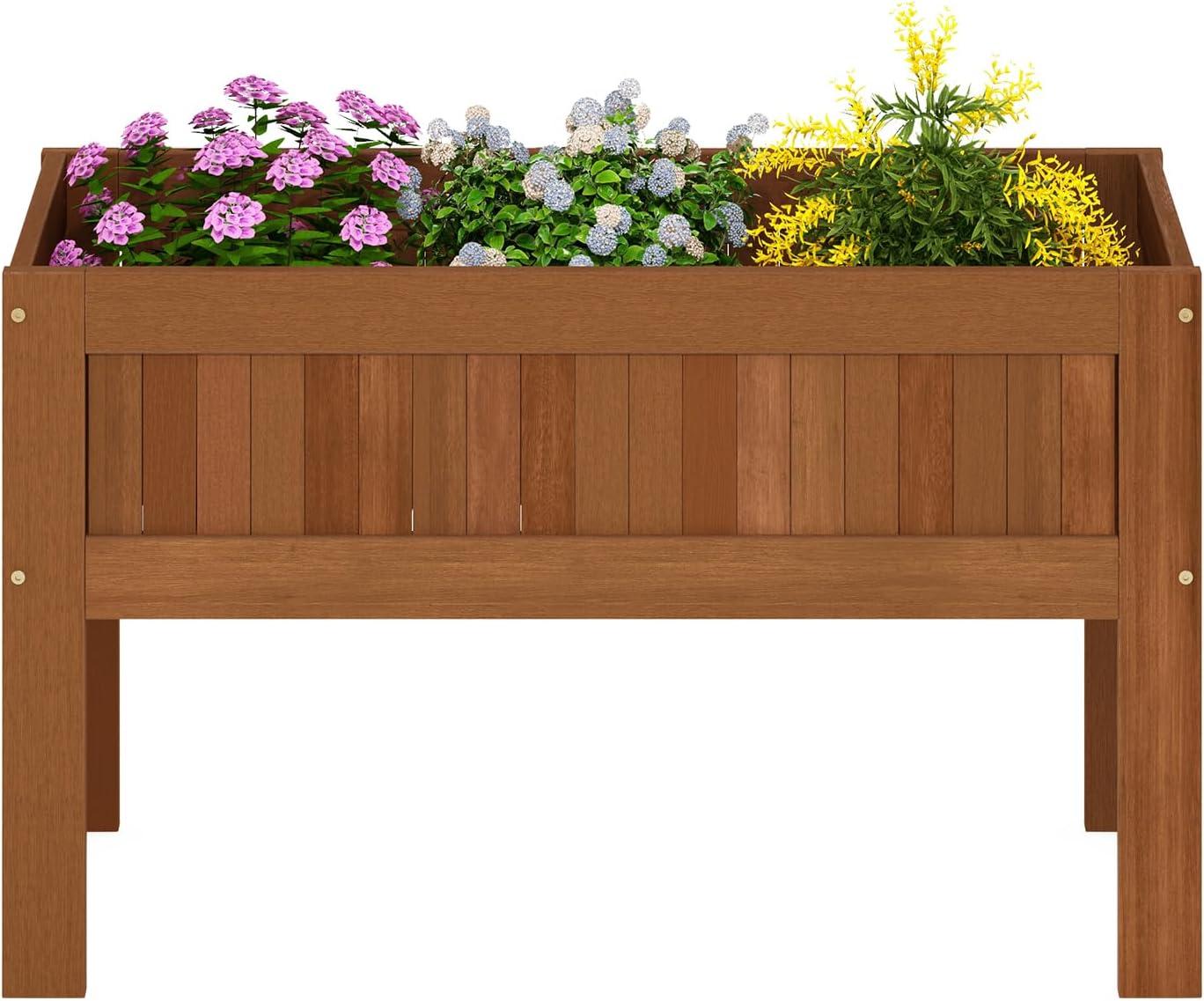 Furinno Tioman Outdoor Elevated Standing Planter Box, Raised Garden Bed with Legs, Natural