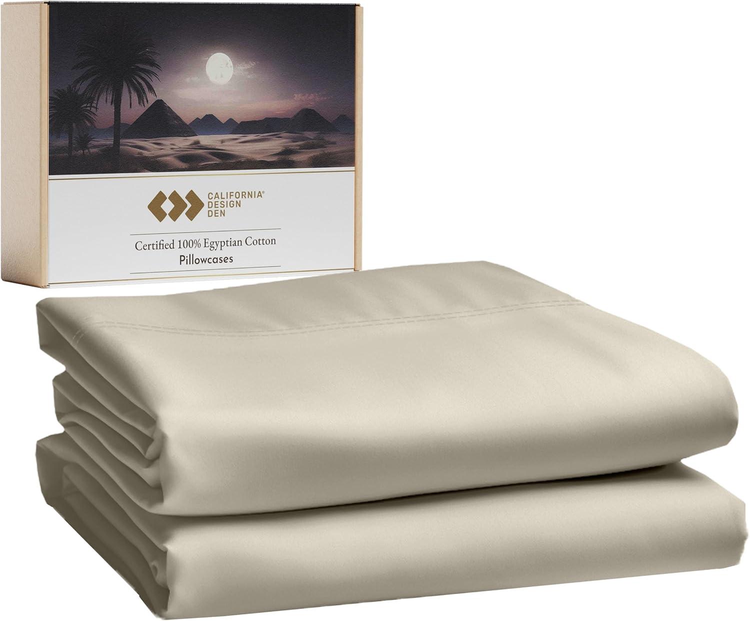 California Design Den 100% Cotton Pillow Cases Standard Size Set of 2, Sateen Weave, Cooling Pillow Cases for Standard / Queen Size Pillows, Beige