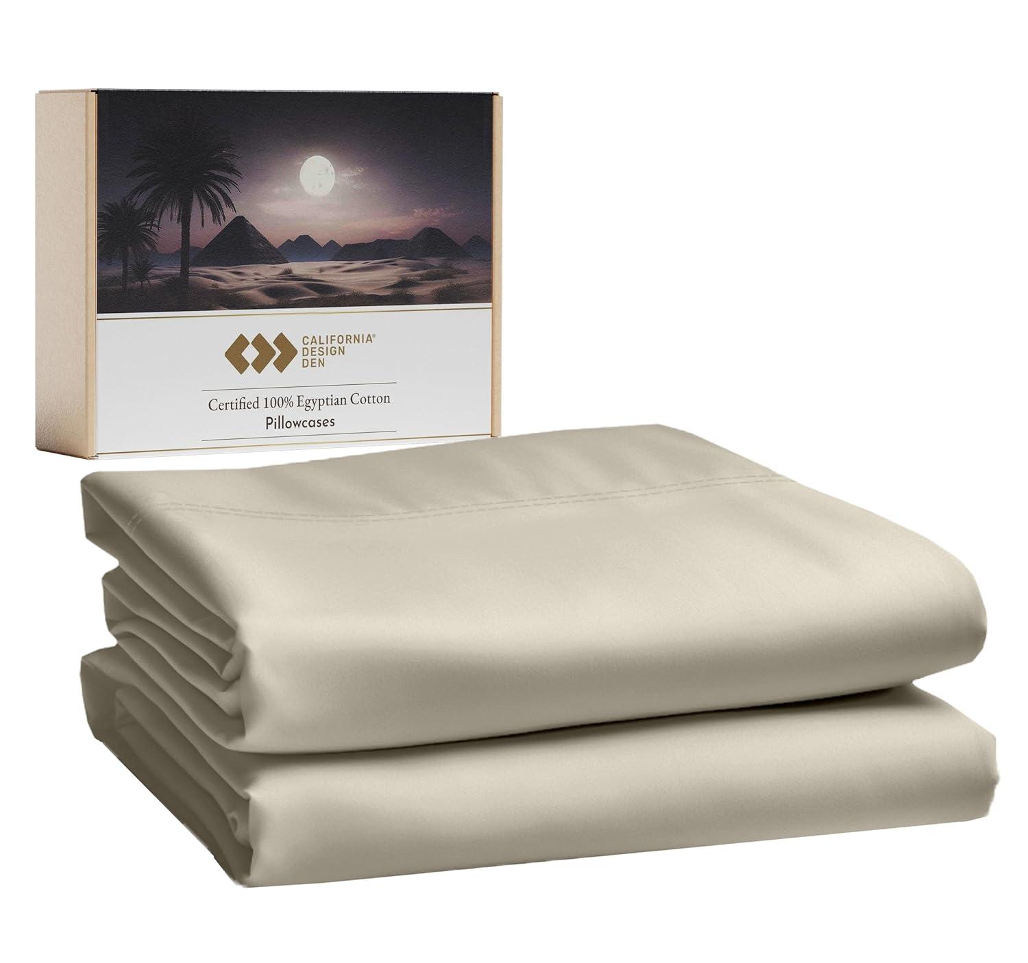 California Design Den 100% Cotton Pillowcases King Set of 2, Sateen Pillowcase Set, Cooling Pillow Cases Set of 2 for King Size Pillows, Beige