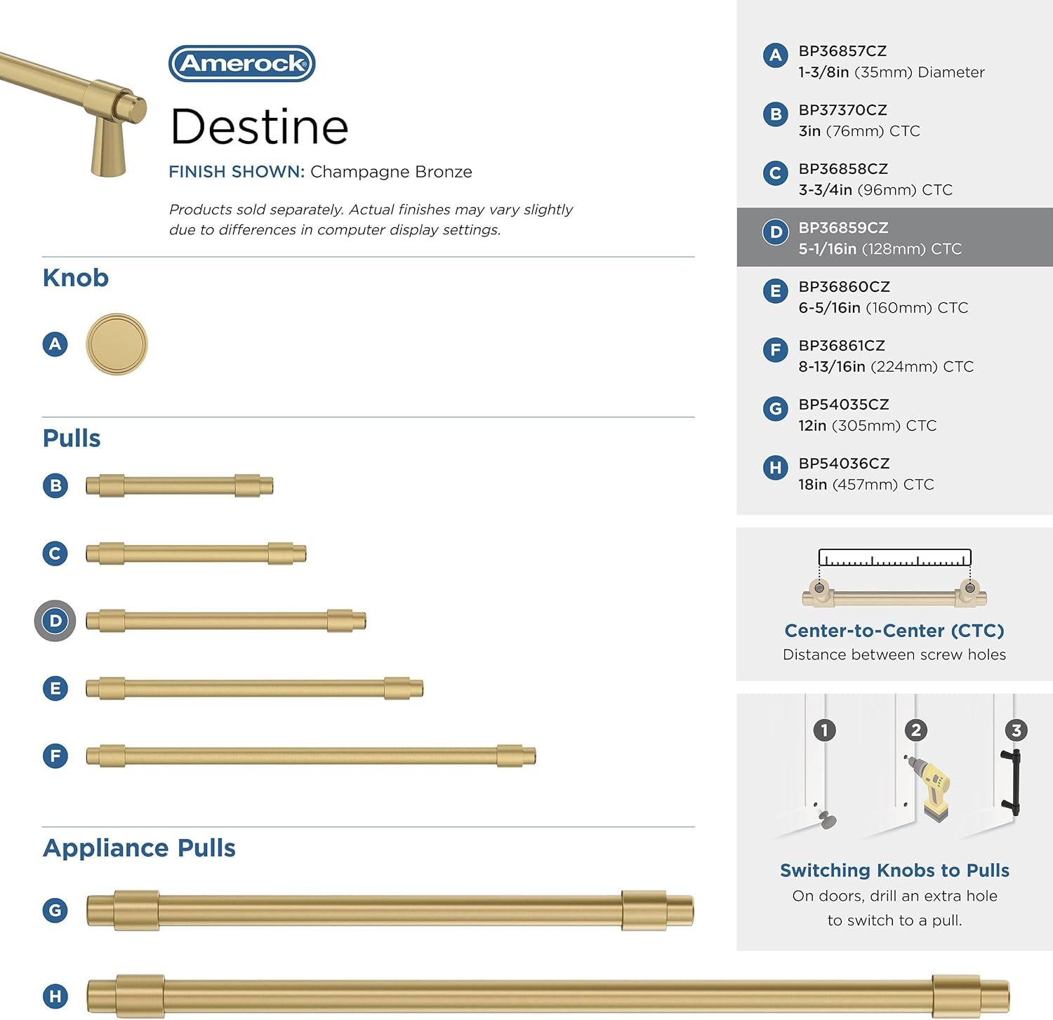 Amerock Destine 5-1/16 inch (128mm) Center-to-Center Champagne Bronze Cabinet Pull