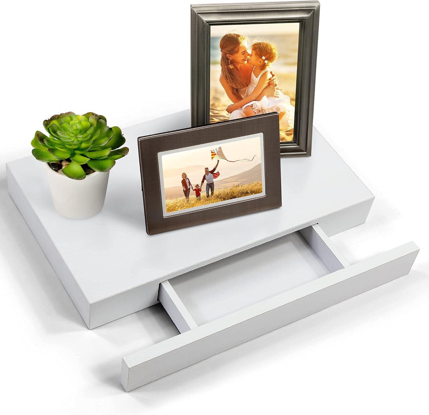 White MDF Floating Shelf with Drawer for Bedroom and Living Room