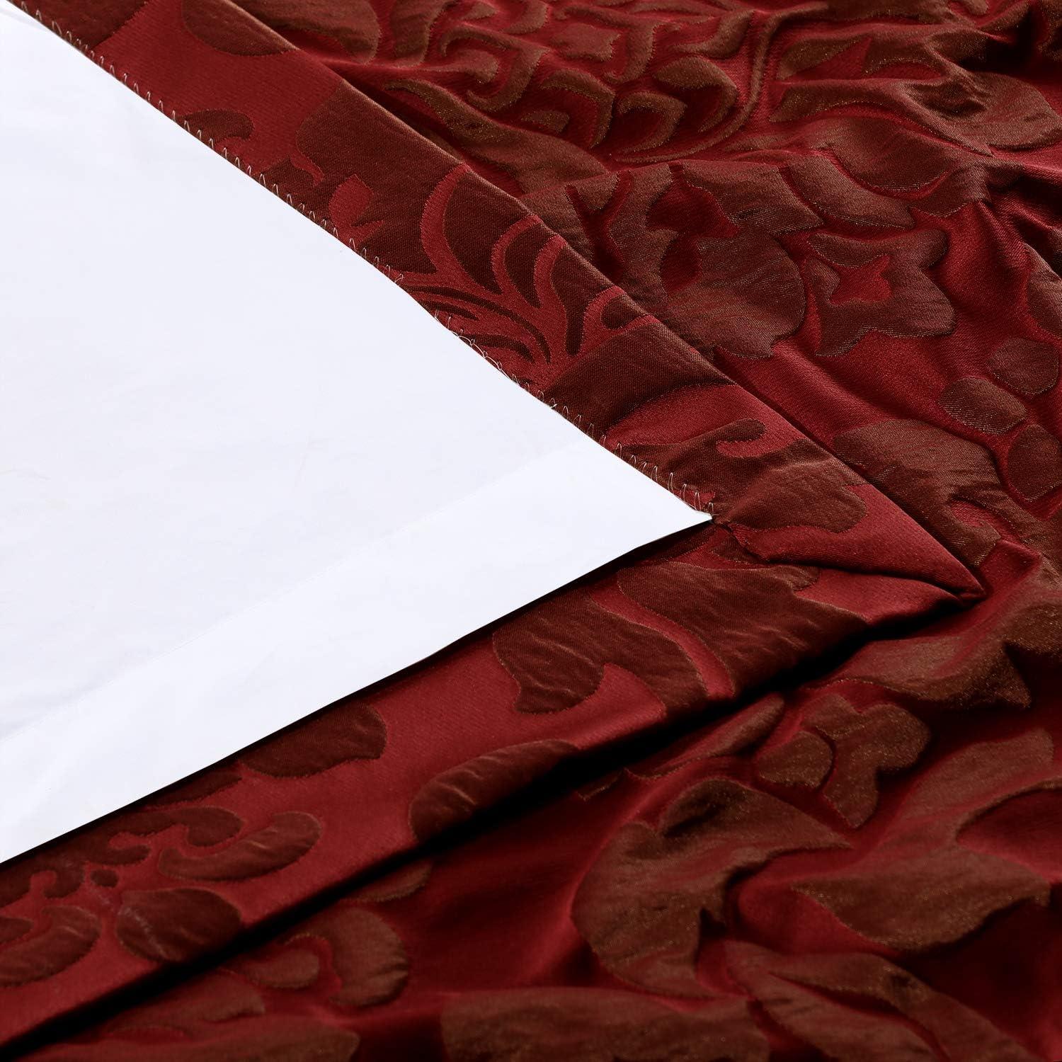 Astoria Red Faux Silk Damask Room-Darkening Curtain Panel 50 x 96