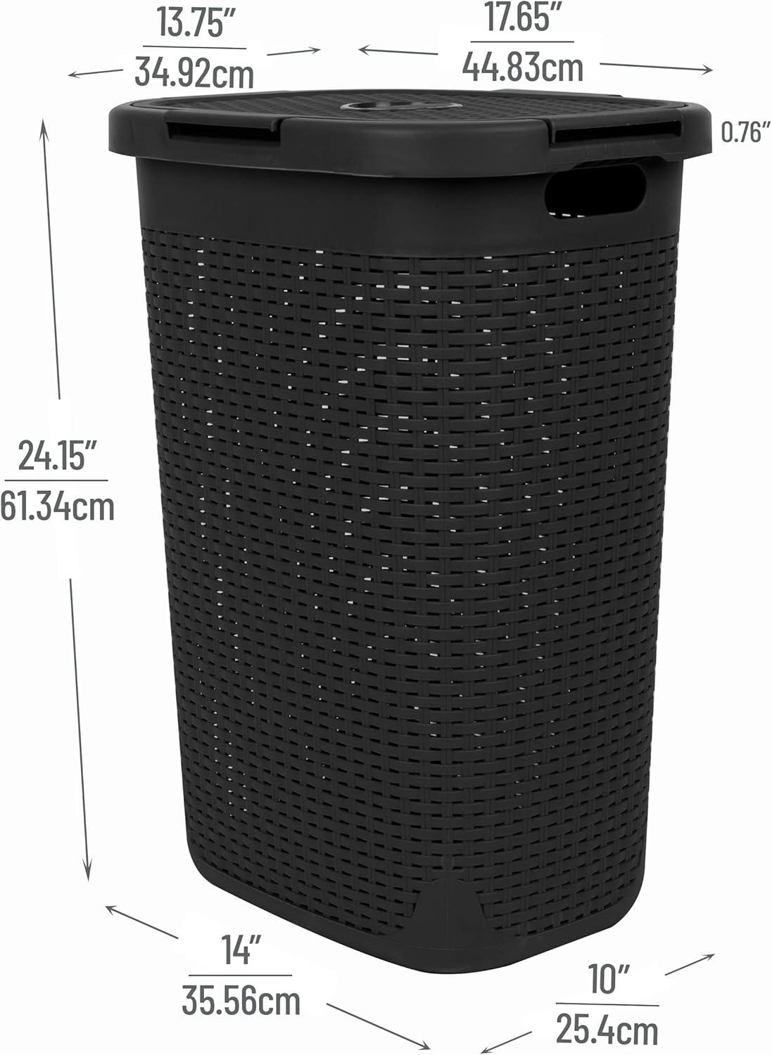 Black Wicker Style Upright Hamper with Lid, 2-Pack