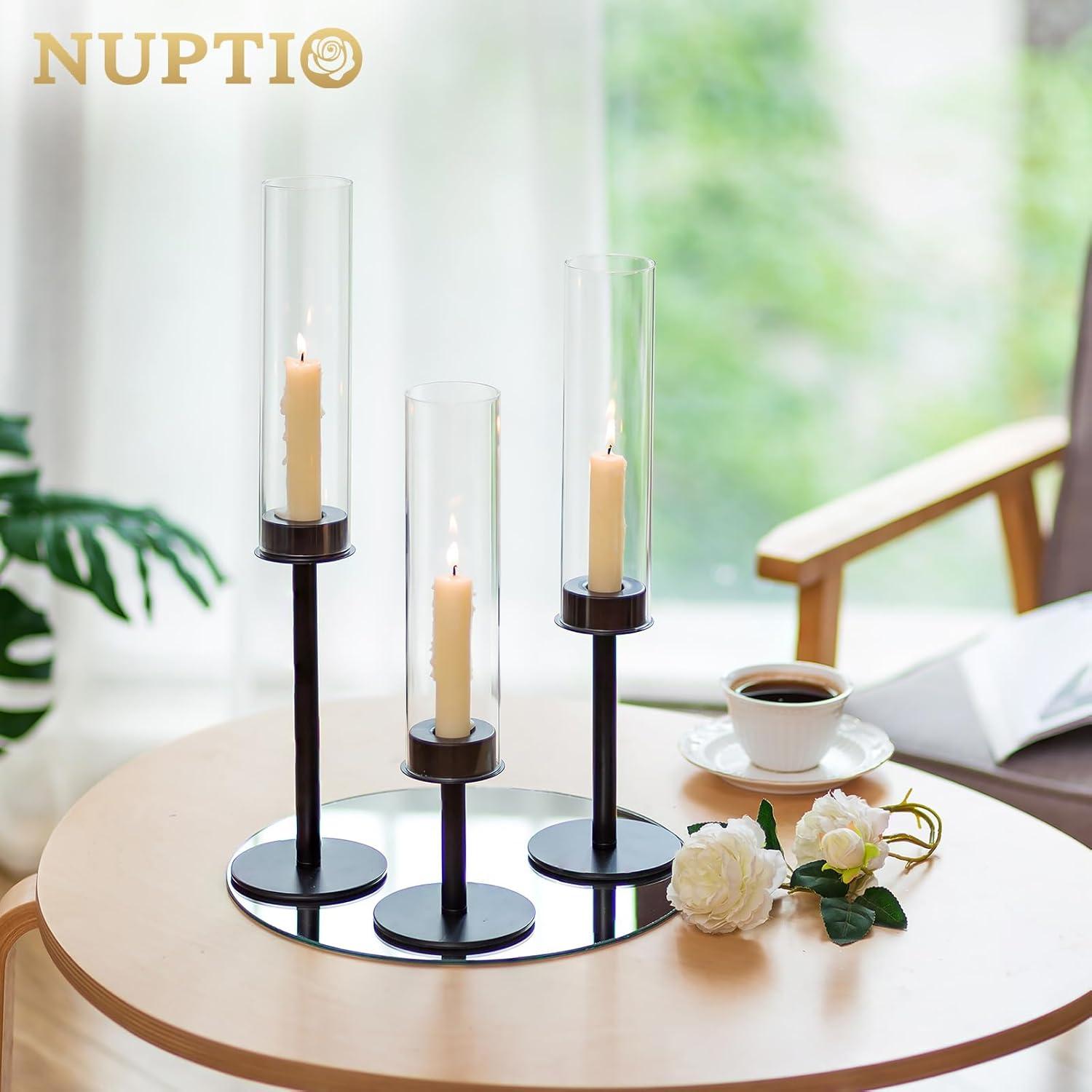 NIERBO Candlestick Holders Hurricane Candle Holder, 3pcs Candle Stick Candle Holder Candelabra (Set of 3)