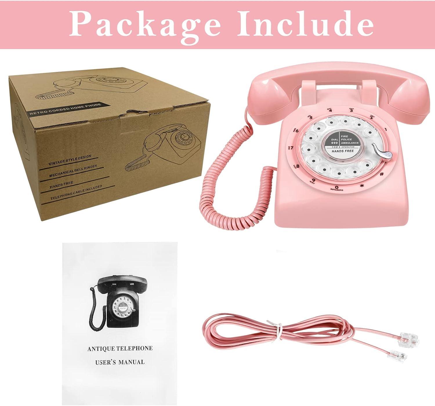 1960s Style Pink Retro Rotary Dial Telephone with Speakerphone