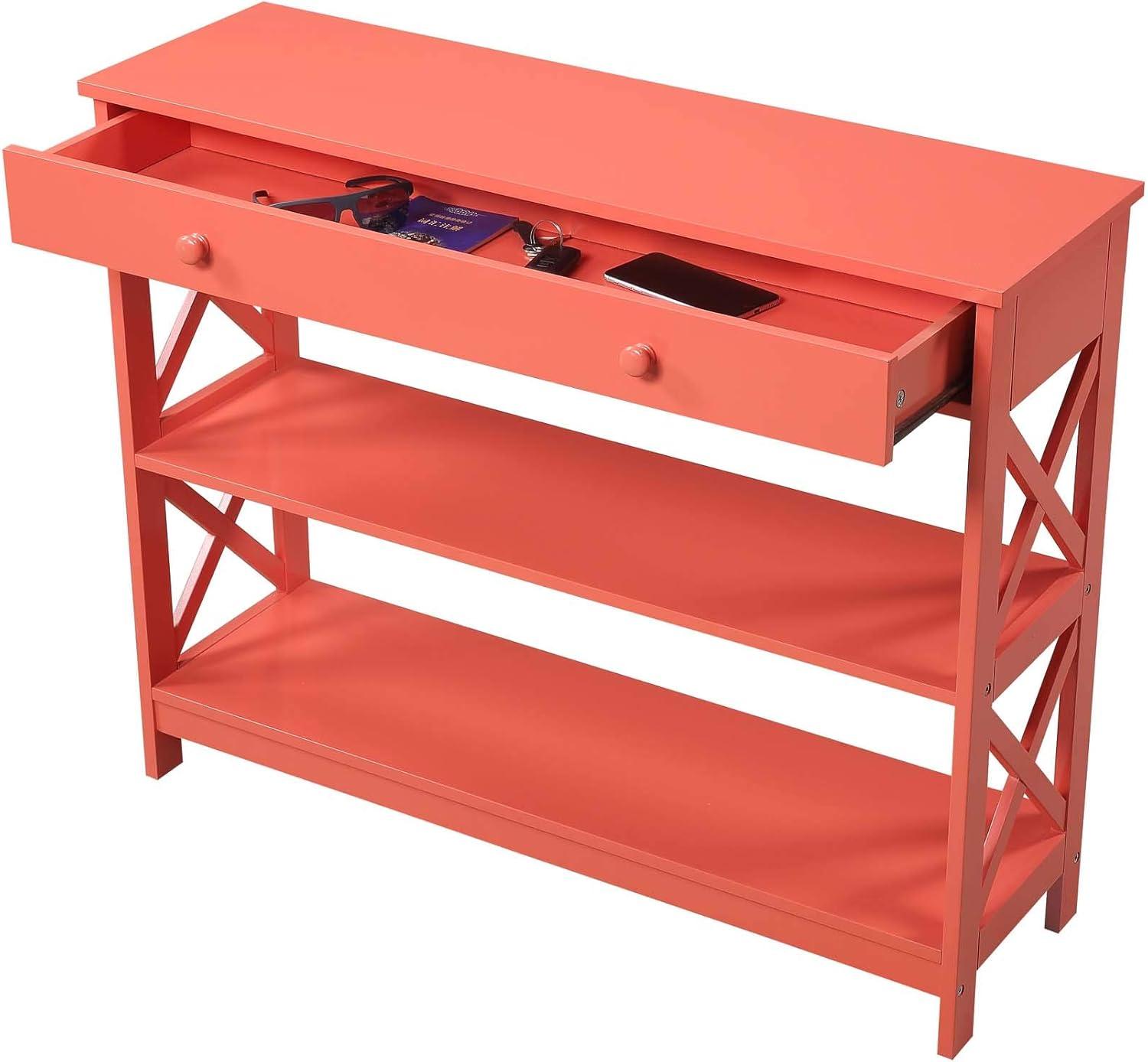 TiaGOC 1 Drawer Console Table with Shelves, Coral