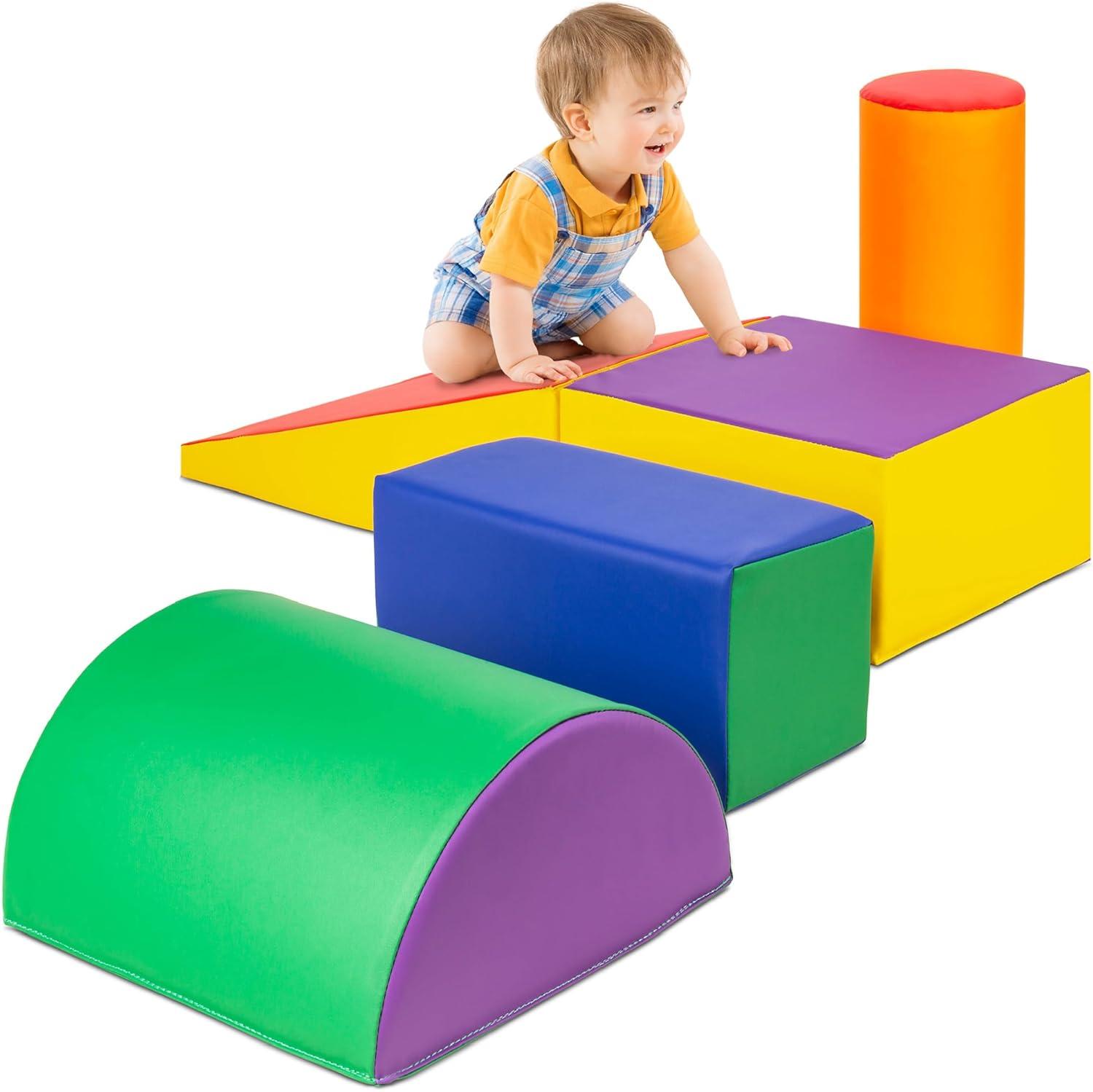 Best Choice Products 5-Piece Kids Climb & Crawl Soft Foam Block Playset Structures for Child Development - Multicolor