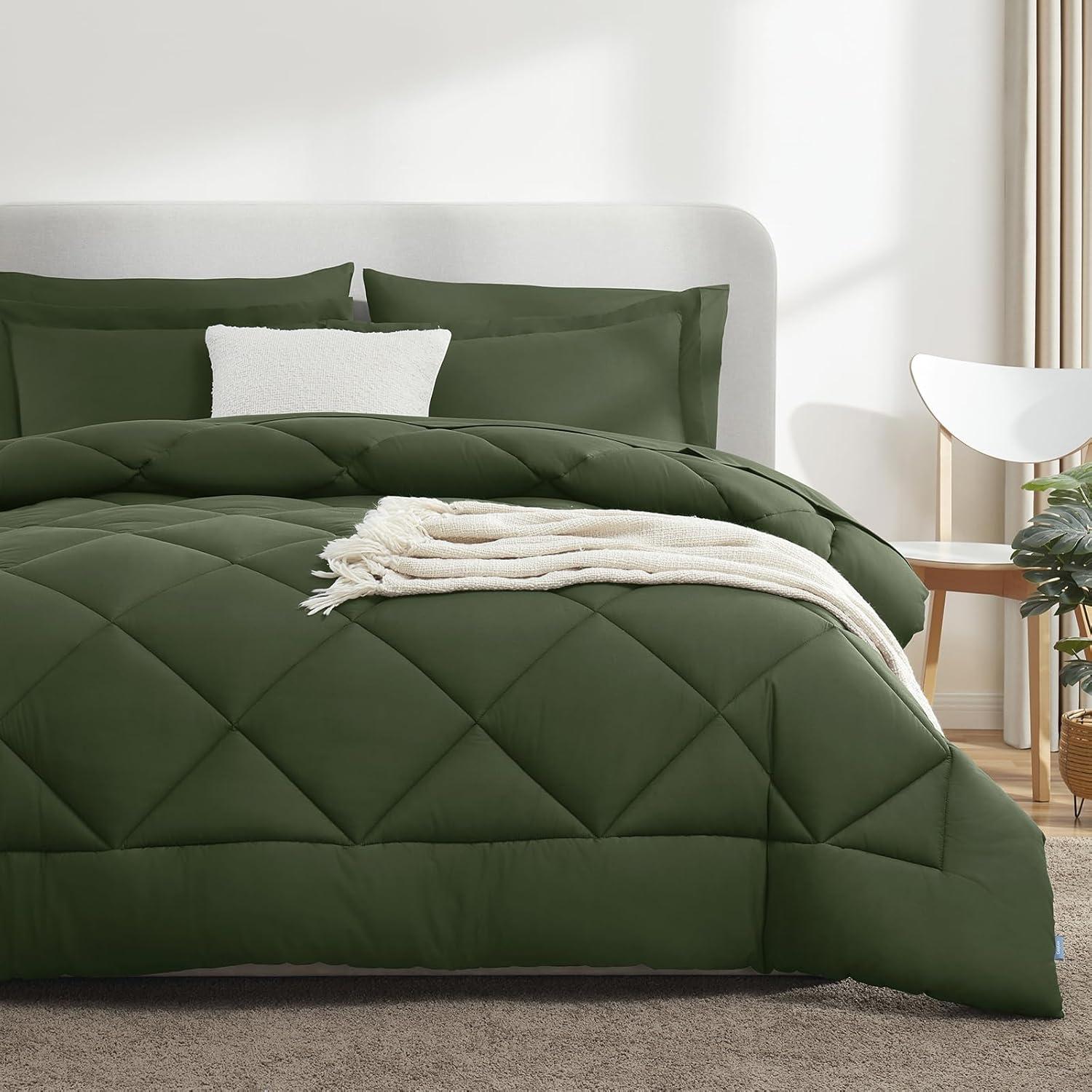 Cozy Comfort Sage Green Queen Comforter Set - 7 Pieces Solid Queen Bed in a Bag, Queen Bed Set Sage Green with Quilted Warm Fluffy Comforters, Sheets, Pillowcases & Shams