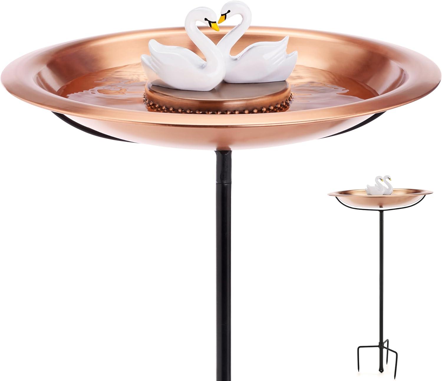 Elegant Copper Bird Bath with Swan Accents and Stand