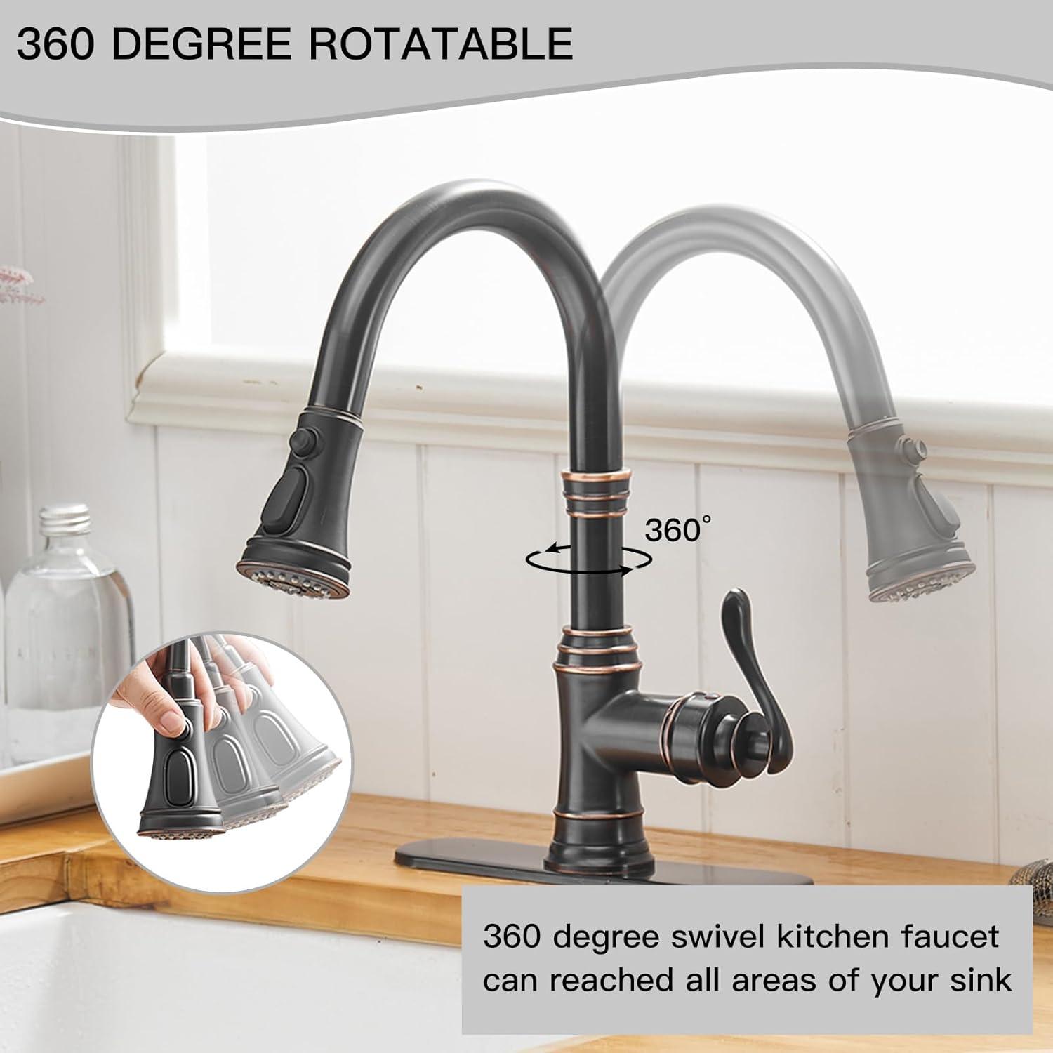 Oil Rubbed Bronze High Arc Kitchen Faucet with Pull-Out Spray