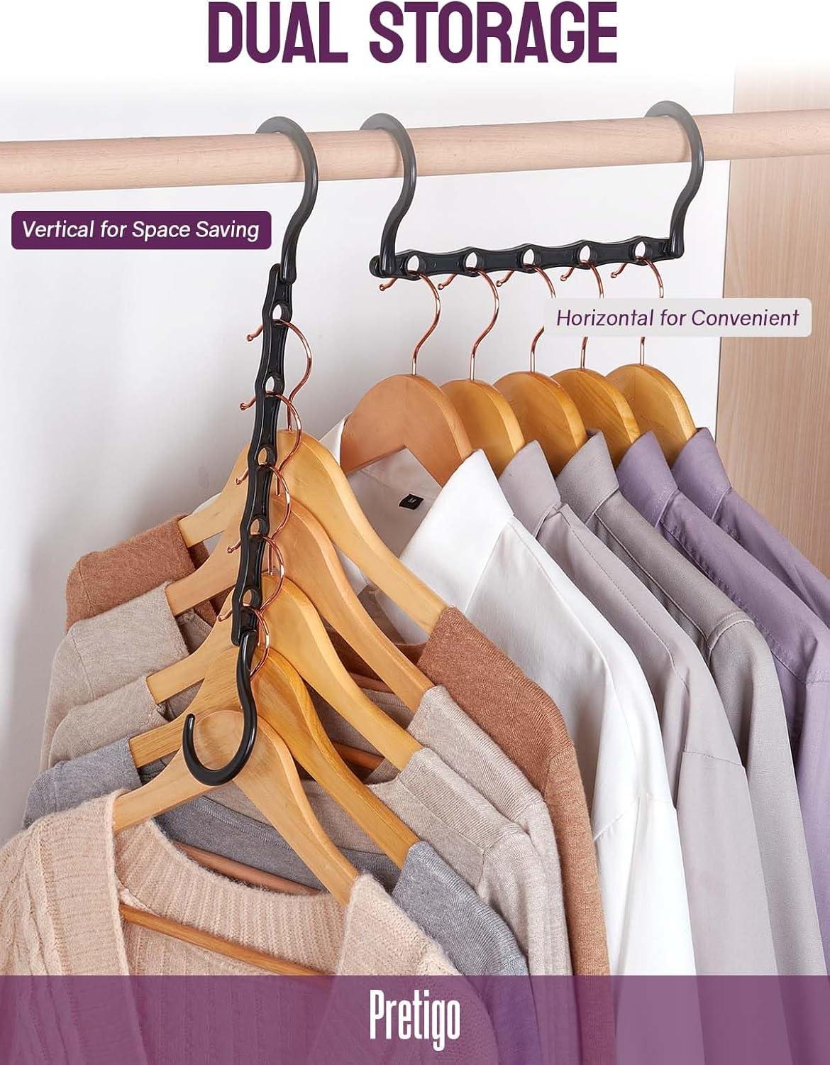 10PCS Space Saving Hangers Black, Smart Closet Organizer Space Saver, Sturdy Plastic Clothes Hangers for All Types of Clothes, Closet Organizers and Storage, College Dorm Room Essentials