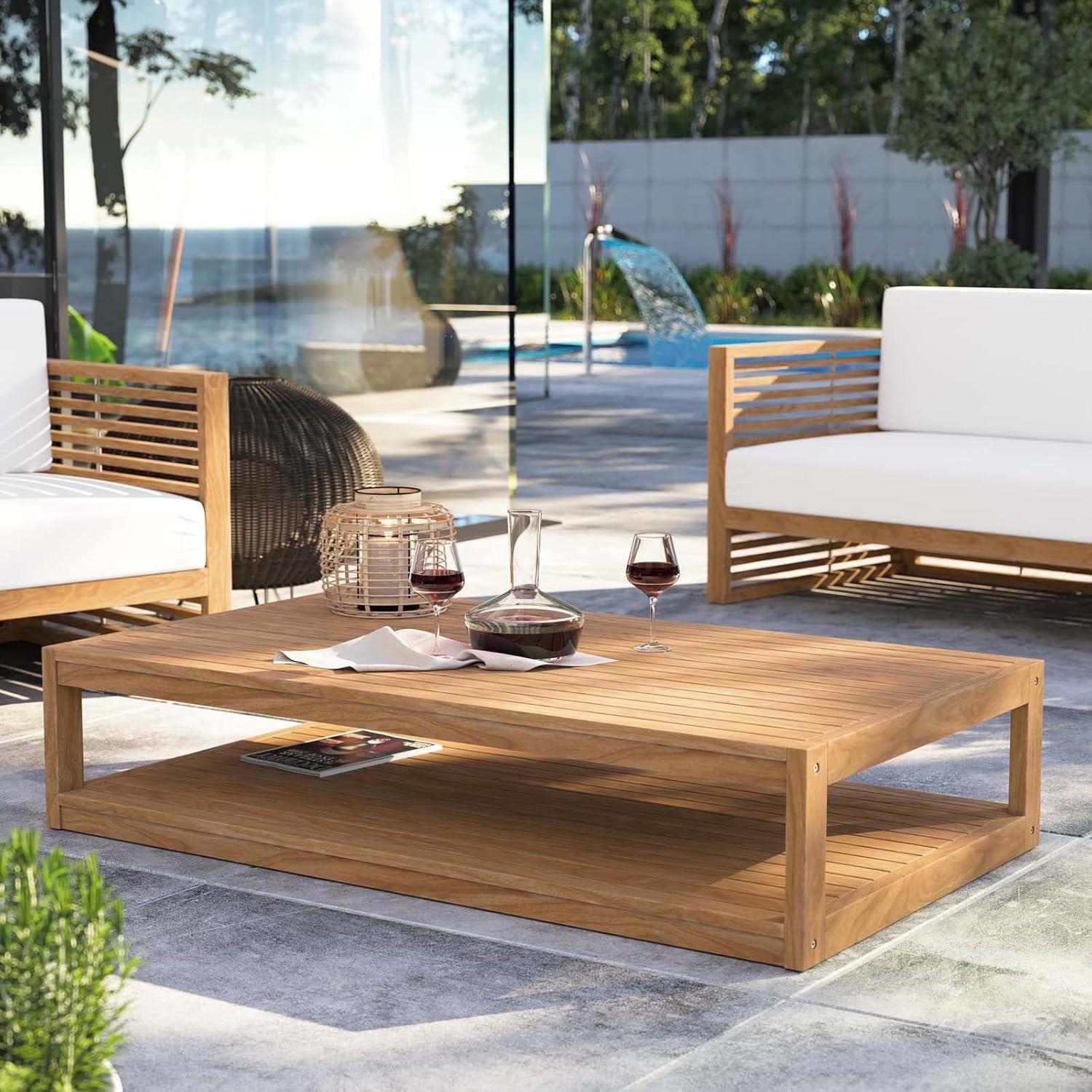 Modway Carlsbad Modern Rectangular Teak Wood Patio Coffee Table in Natural