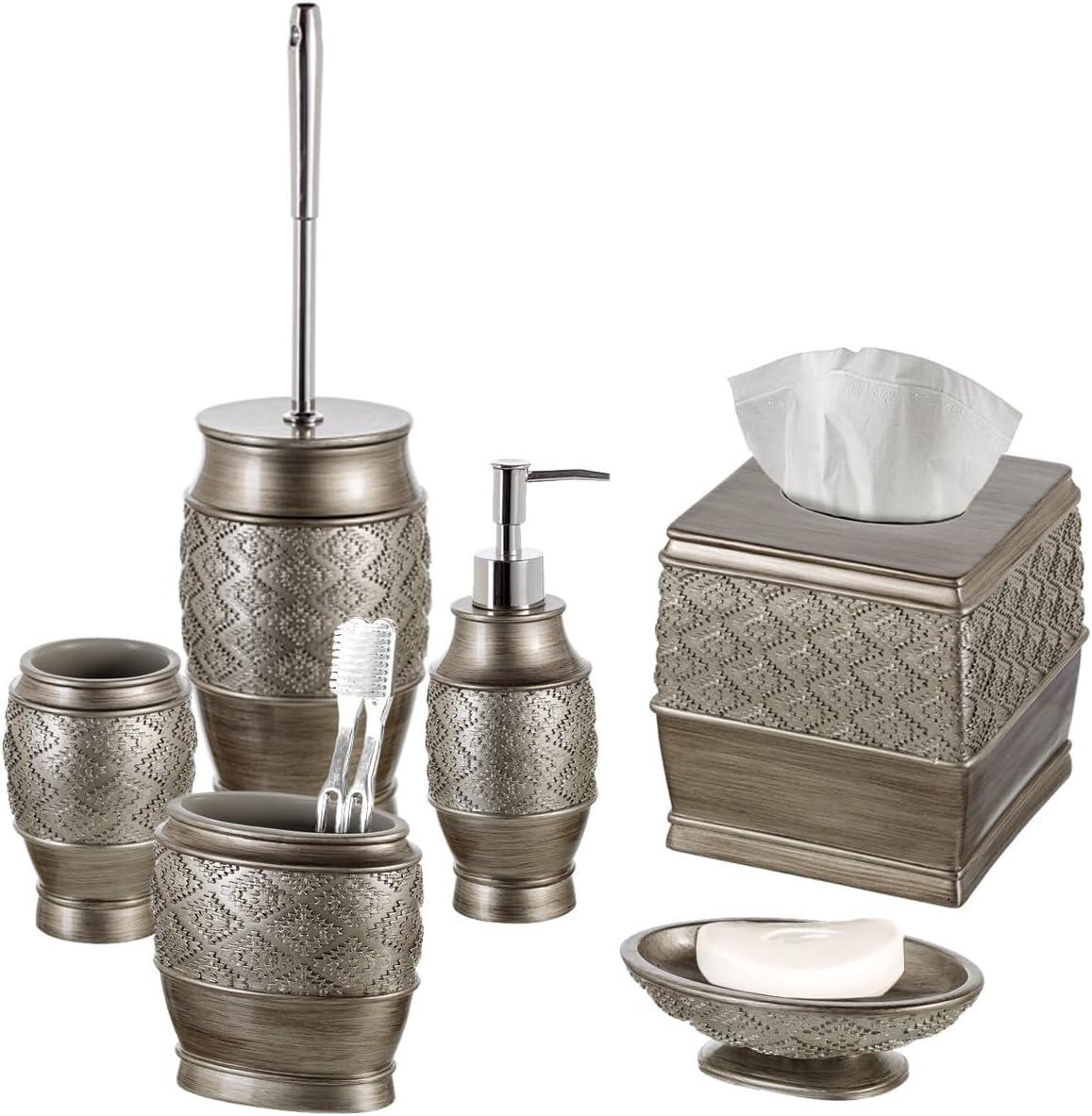 Creative Scents Dublin Silver Bathroom Accessory Set - 6 Piece