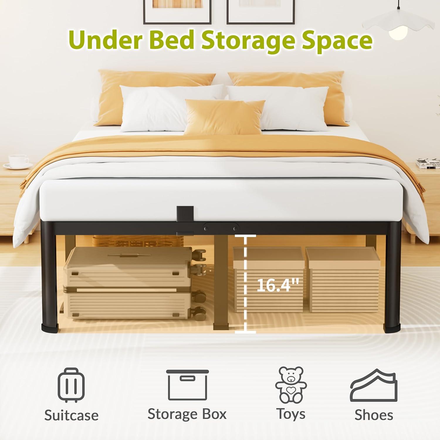 Latitude Run® Amylia 18 Inch Metal Iron Platform Bed Frame, with Wood Slat Support, Heavy Duty Mattress Foundation, Noise Free,Double Beds for Couples, Families , Perfect for Master Bedrooms & Shared Living Space, King