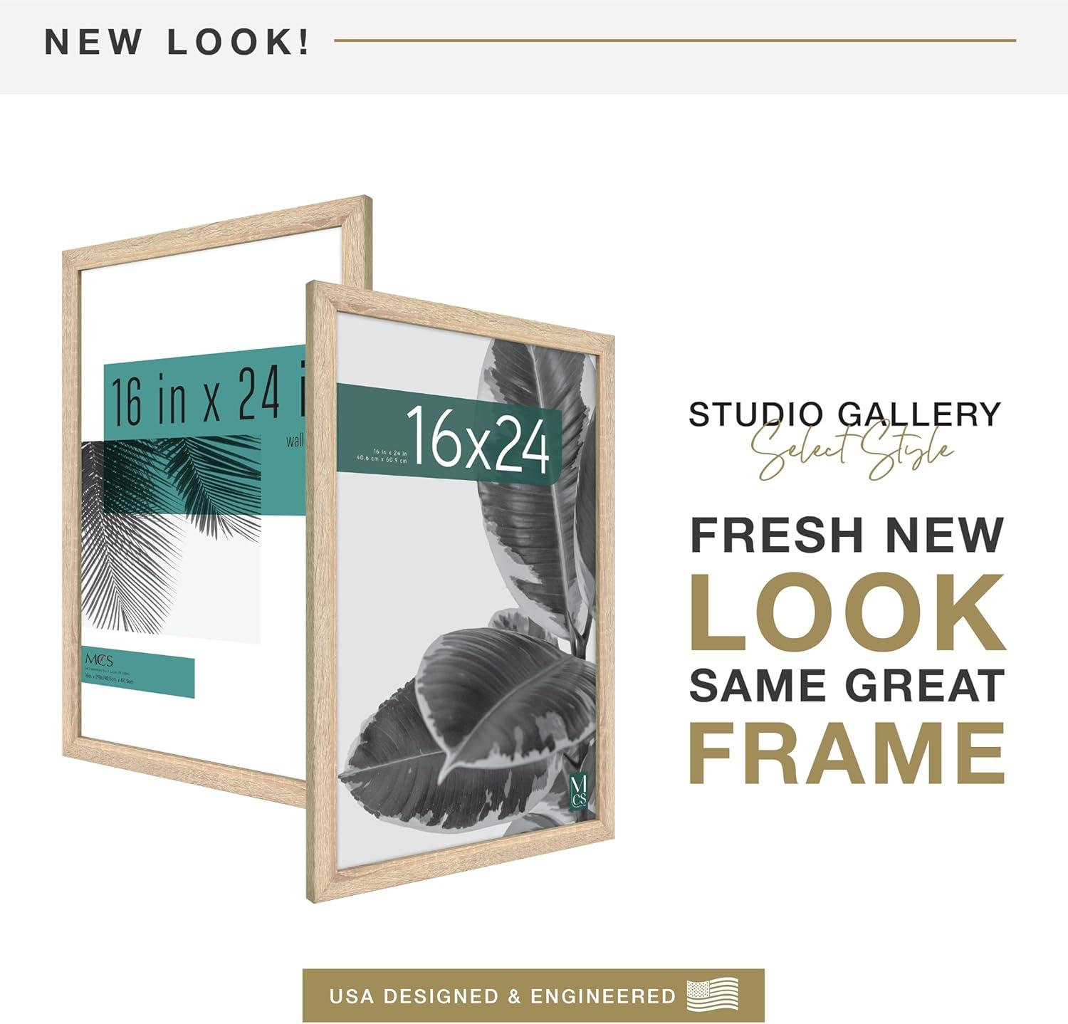 MCS Studio Gallery 16x24 Poster Frame Natural Woodgrain, Vertical & Horizontal Wall Hanging Large Picture Frame for Photos, Posters & Art Prints (1-Pack)