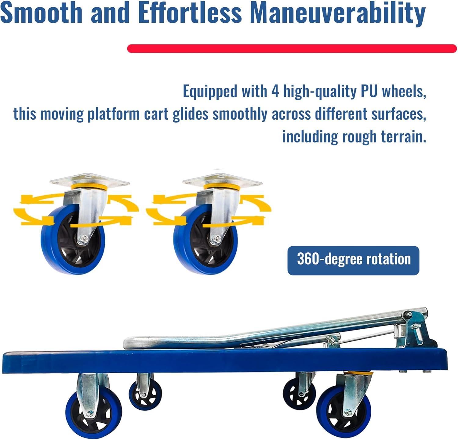 Blue Folding Steel Platform Hand Truck with Rubber Wheels