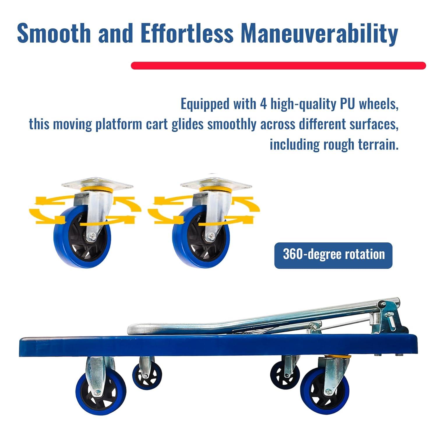 Push Cart Dolly 660 lbs. Capacity Platform Truck Foldable Platform Cart Upgraded Heavy Duty Moving Cart with PU Wheels for Home Garden Warehouse Garage Workshops