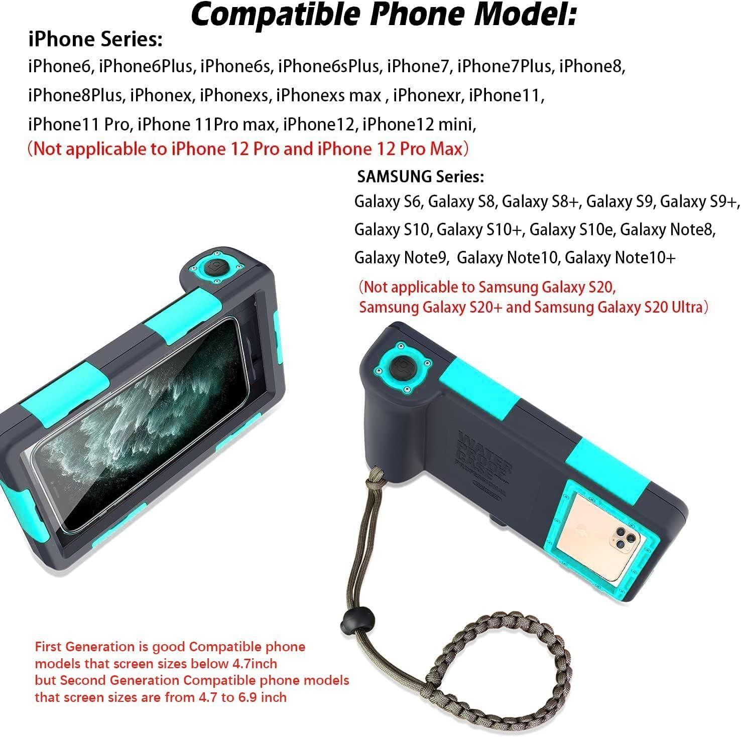 KOMI Professional Waterproof Underwater Snorkeling Phone Case for iPhone 11/8/7/6 Pro Max Mini Xr/X/Xs/Samsung Galaxy Note10/9/8/S10/9/8 Ultra Plus Professional screensizes Below 4.7inch Green