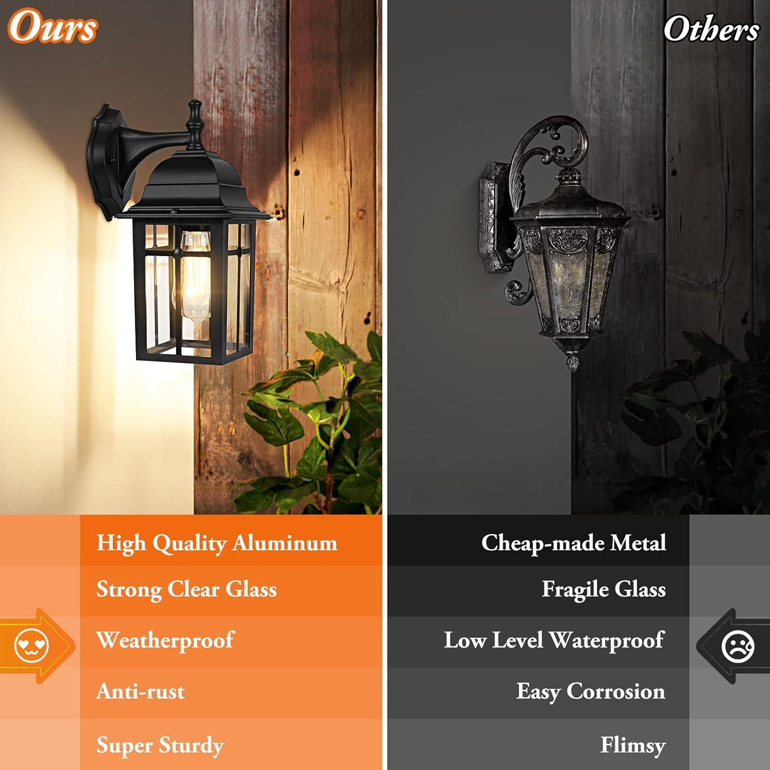Outdoor Lights Fixtures Wall Sconce 2 Pack Black Porch Lights Outdoor Wall Lantern Decor Aluminum Anti-Rust Exterior Waterproof Outdoor Lights for House Patio Garage Front Door Entryway