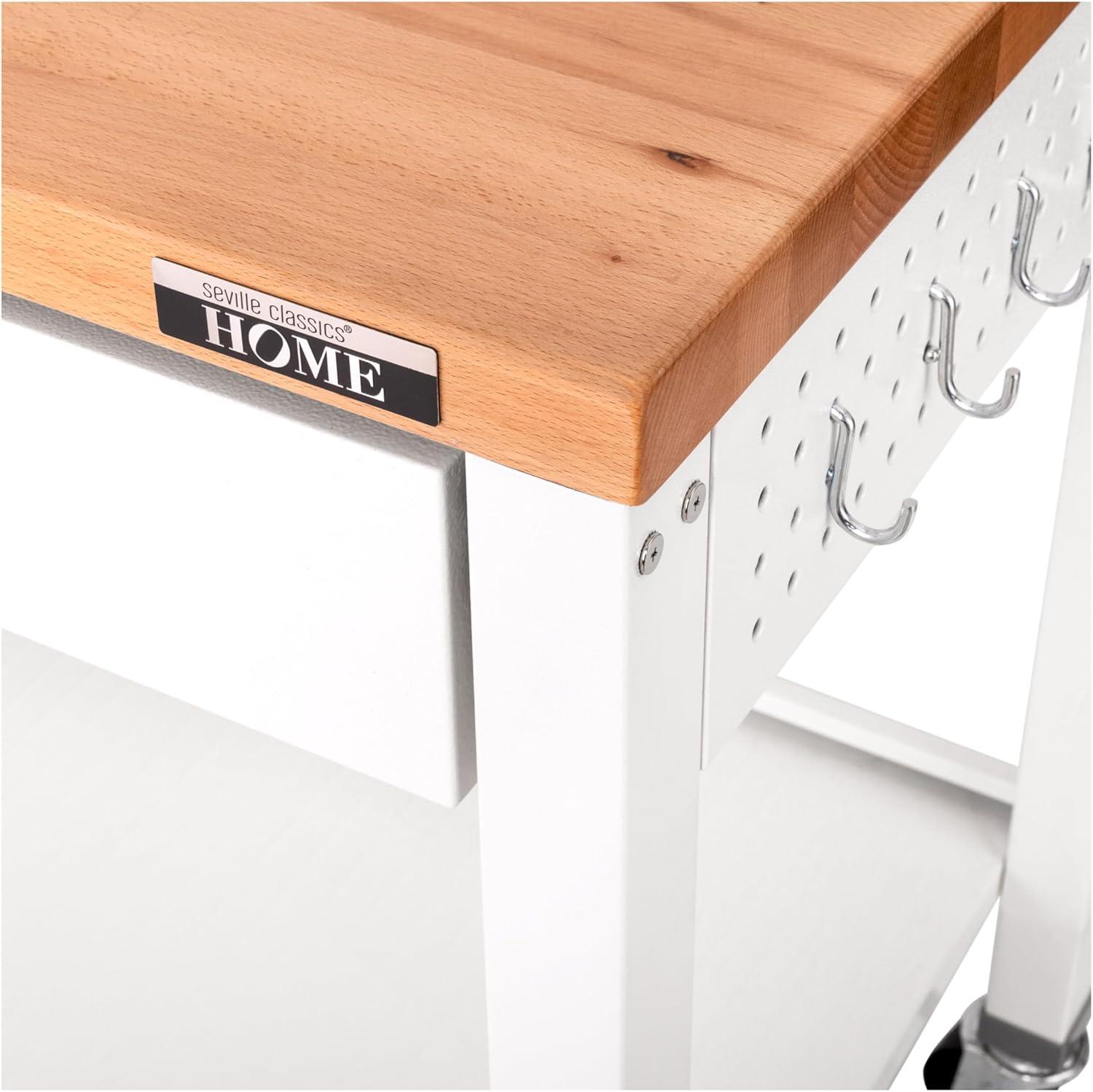 48'' Wide Stainless Steel Kitchen Rolling Cart Island with Solid Wood Top