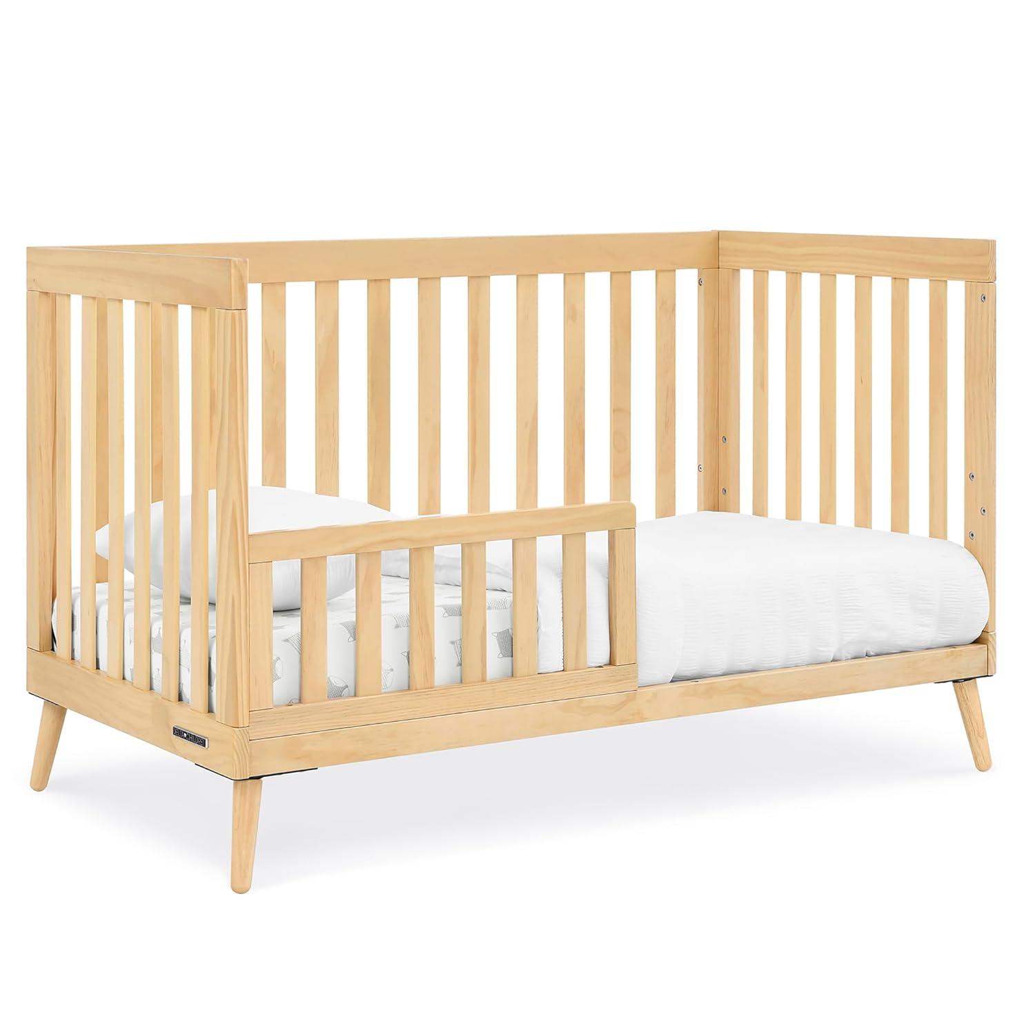 Natural Wood Mid-Century Modern 4-in-1 Convertible Crib