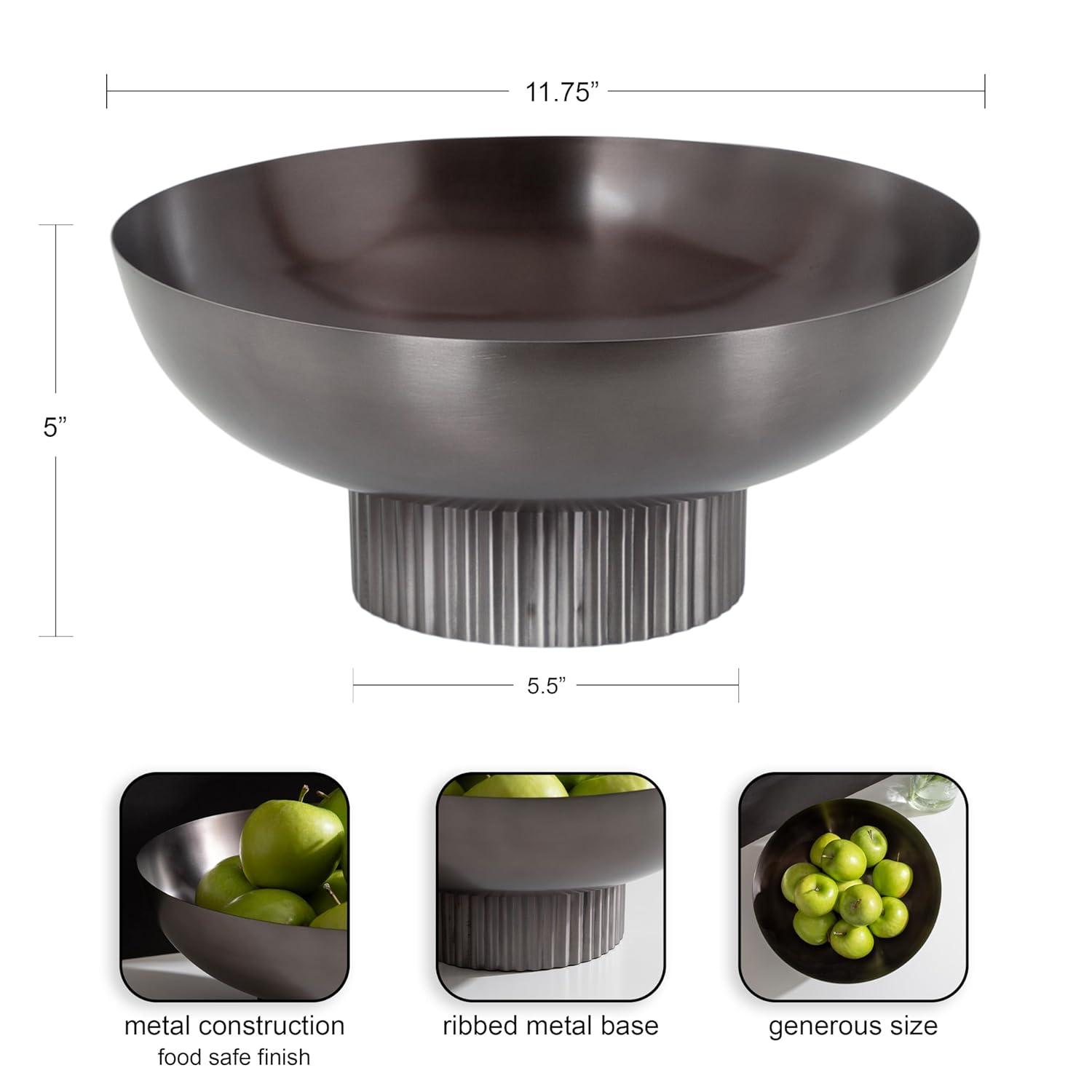 Kate and Laurel Rooks Ribbed Metal Bowl, 12x12x5, Pewter