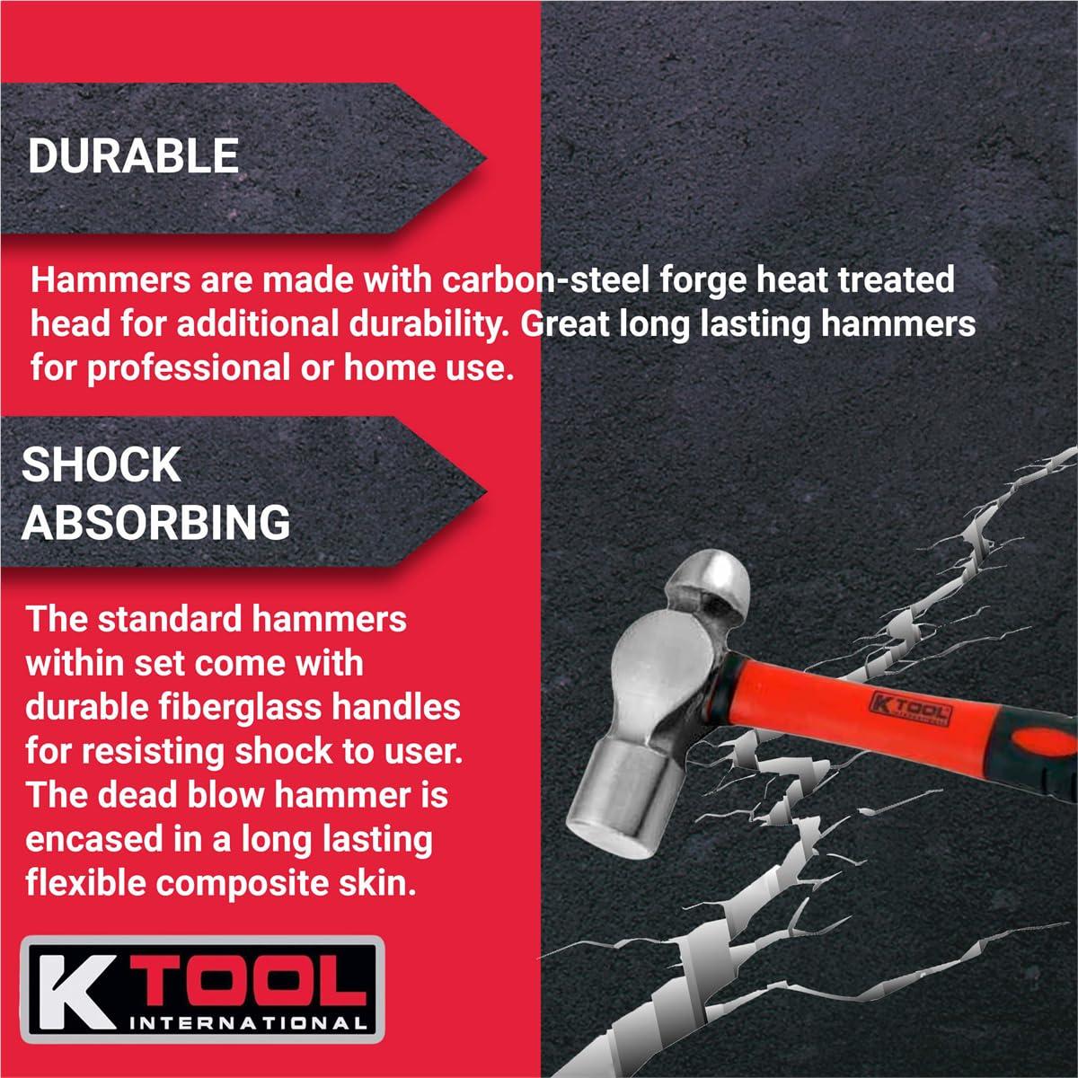 K Tool 71770 6 Piece Hammer Set, Carbon Steel, Ergonomic Handles