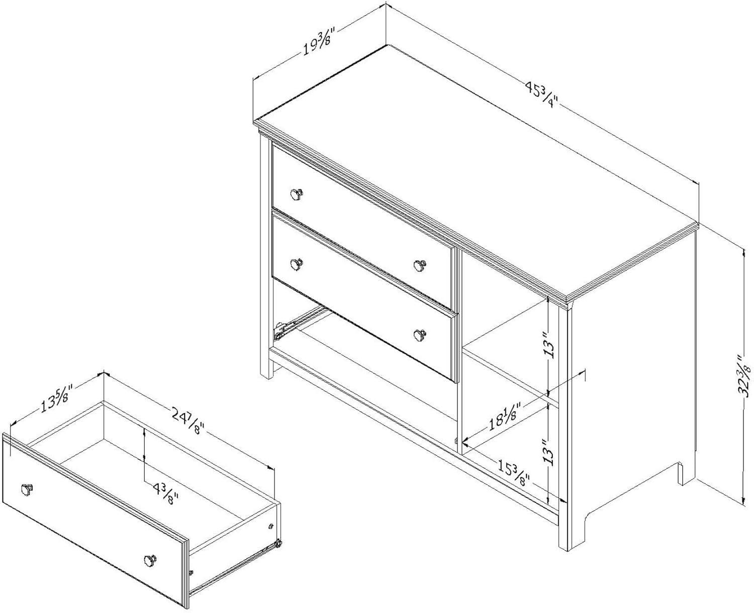 South Shore Cotton Candy 3-Drawer Kids' Dresser with Baskets Soft Gray
