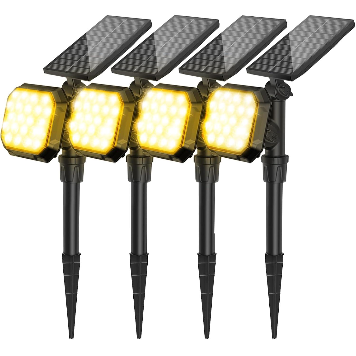 ROSHWEY 2PCS Bright Solar Spotlight Outdoor Waterproof, 700lm Outside Solar Landscape Lights for Yard, Garden, Driveway, Walkway, Lawn, Cool Light