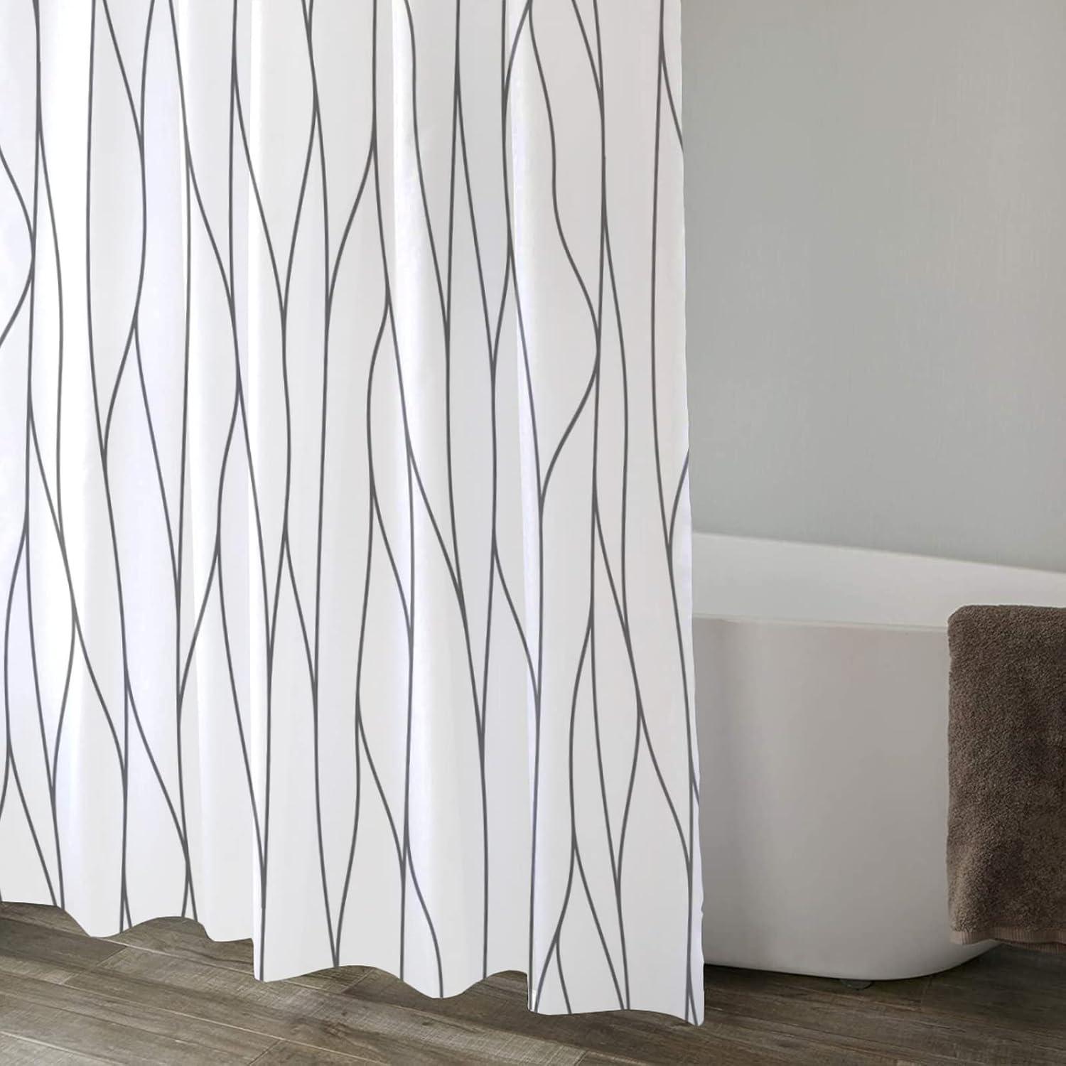 Black and White Fabric Shower Curtain for Bathroom with 12 Hooks, Nature Forest Tree Mountain Bath Shower Curtain Set for Hotel Home Men Women - 72 x 72 Inch