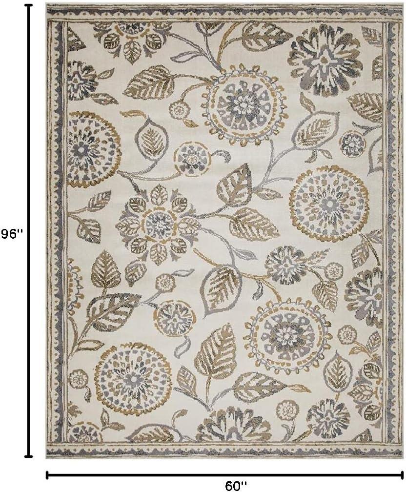 SUPERIOR Indoor Small Area Rug, Jute Backed, Modern Floral Farmhouse Floor Decor, Perfect for Hallway, Entryway, Living/Dining Room, Bedroom, Office, Kitchen, Amary Collection - 5' x 8', Grey