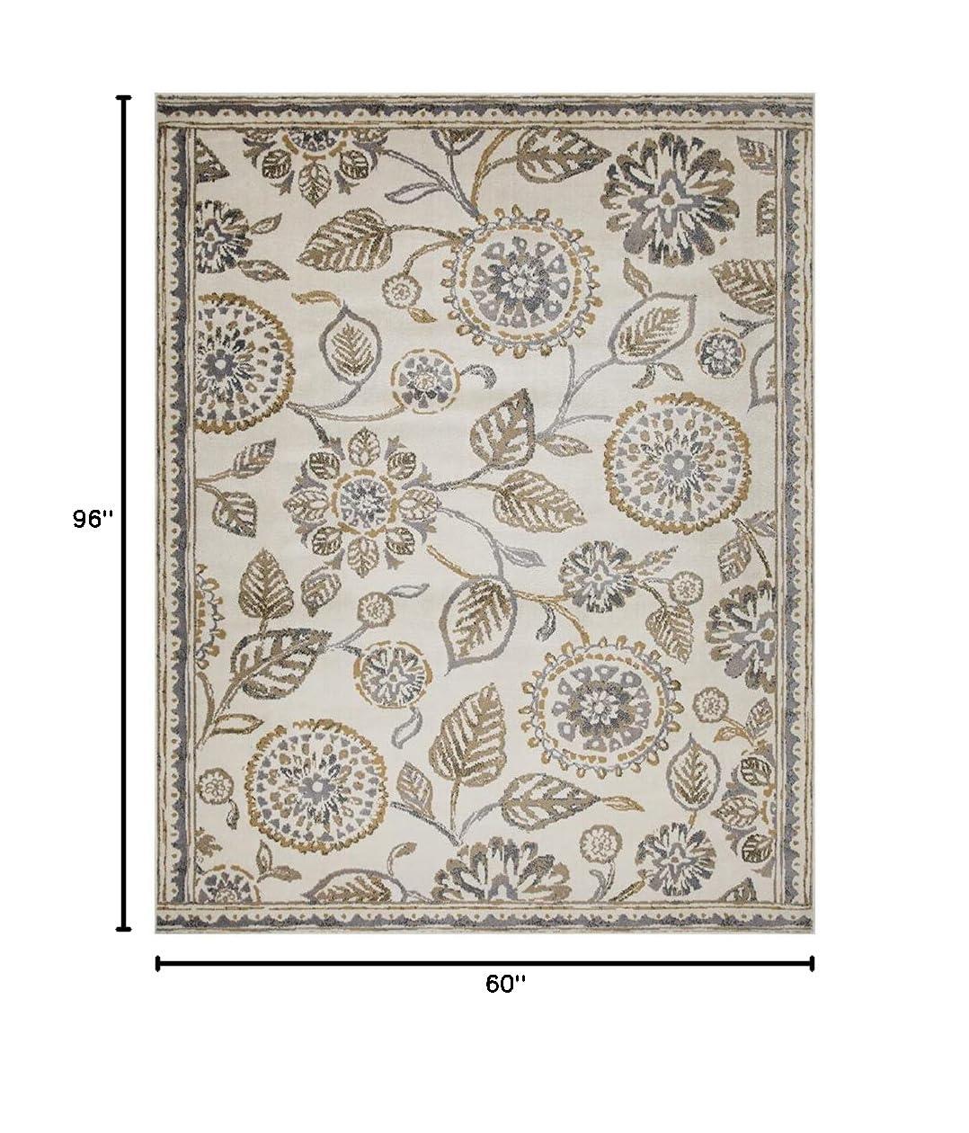 SUPERIOR Indoor Small Area Rug, Jute Backed, Modern Floral Farmhouse Floor Decor, Perfect for Hallway, Entryway, Living/Dining Room, Bedroom, Office, Kitchen, Amary Collection - 5' x 8', Grey