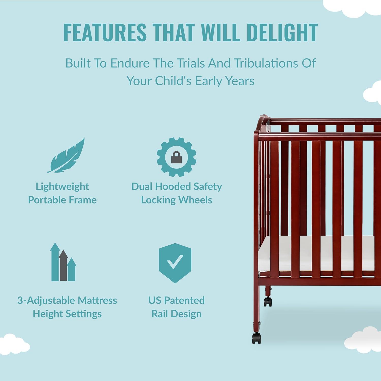 Dream On Me 3 in 1 Portable Folding Stationary Side Crib