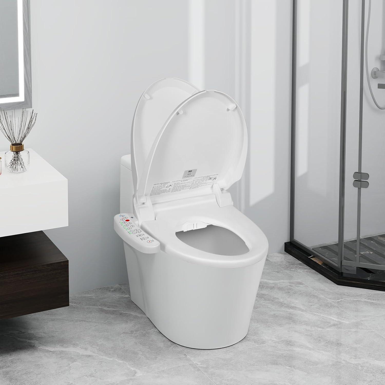 White Electric Heated Elongated Bidet Toilet Seat with Night Light