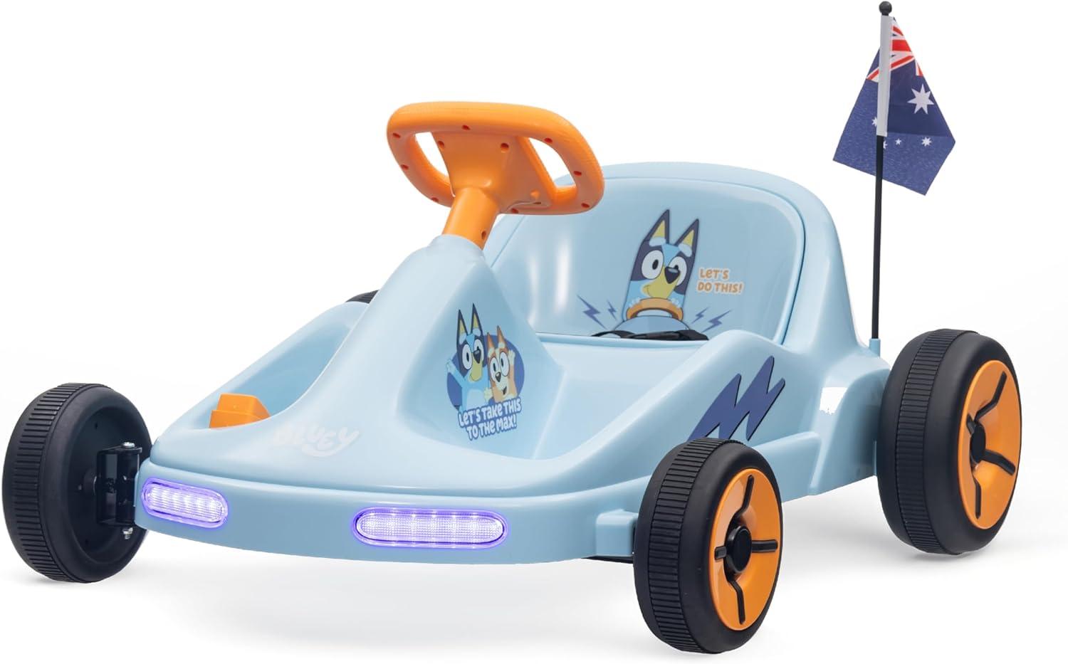 Bluey 12V Electric Go Kart for Kids with Lights, Remote Control, Seat Belt, Rechargeable Battery, Durable Outdoor Ride-On Toy for Ages 3-6