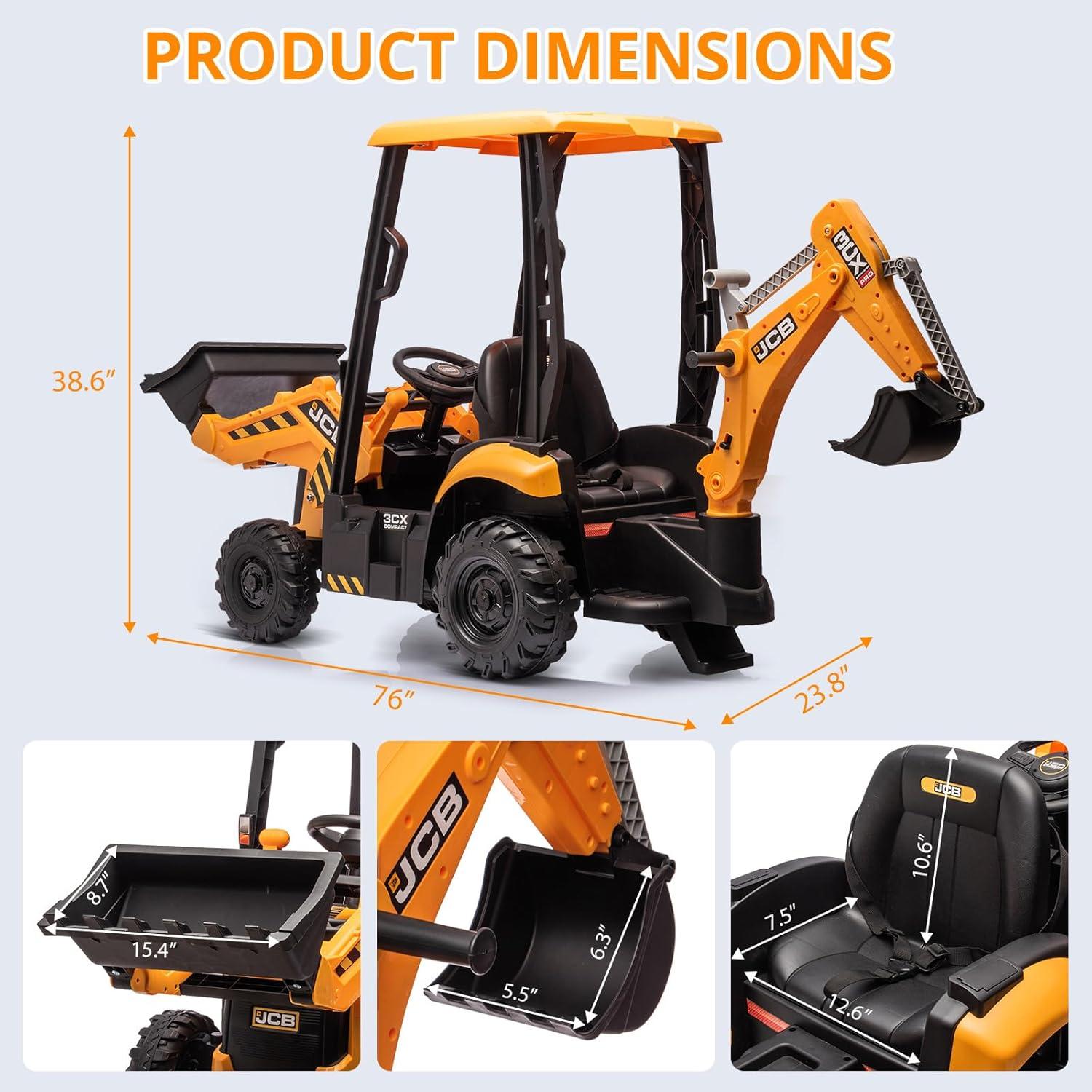 Hetoy 4 In 1 Ride On Excavator, 12V Battery Powered Electric Vehicle For Kids With Remote Control