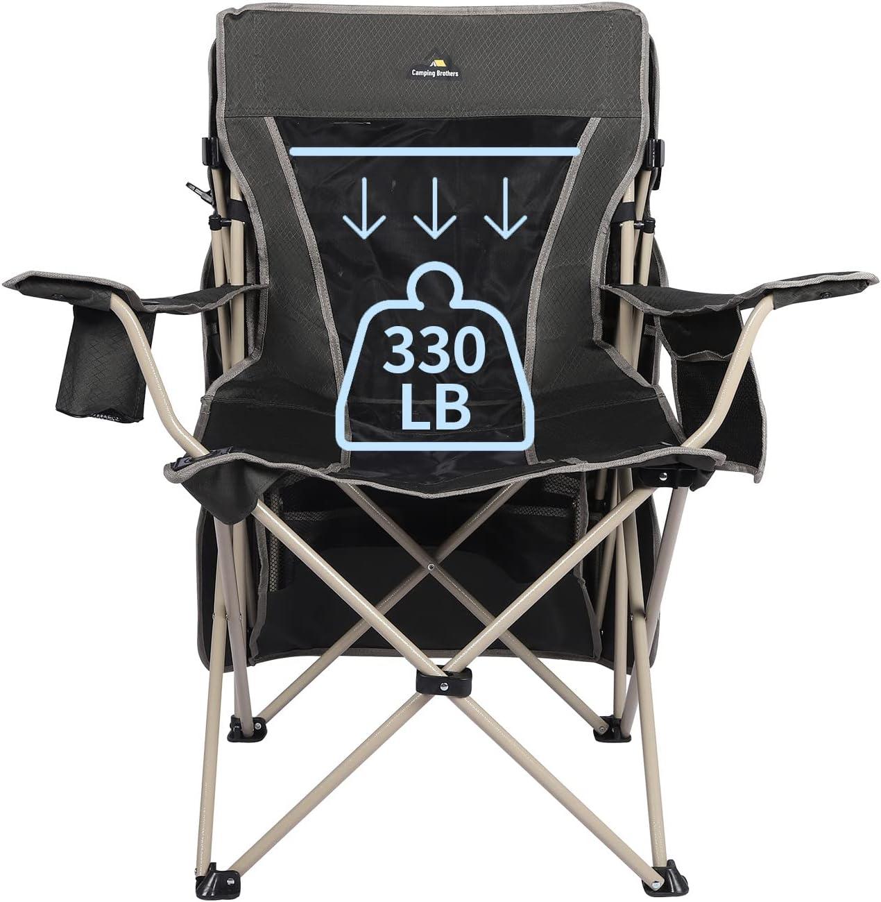 Camping Brothers Camping Chair with Shade Canopy - Outdoor Folding Patio Chair - Includes Retractable Sun Shade, Cup Holder, Side Pockets (Army Green)