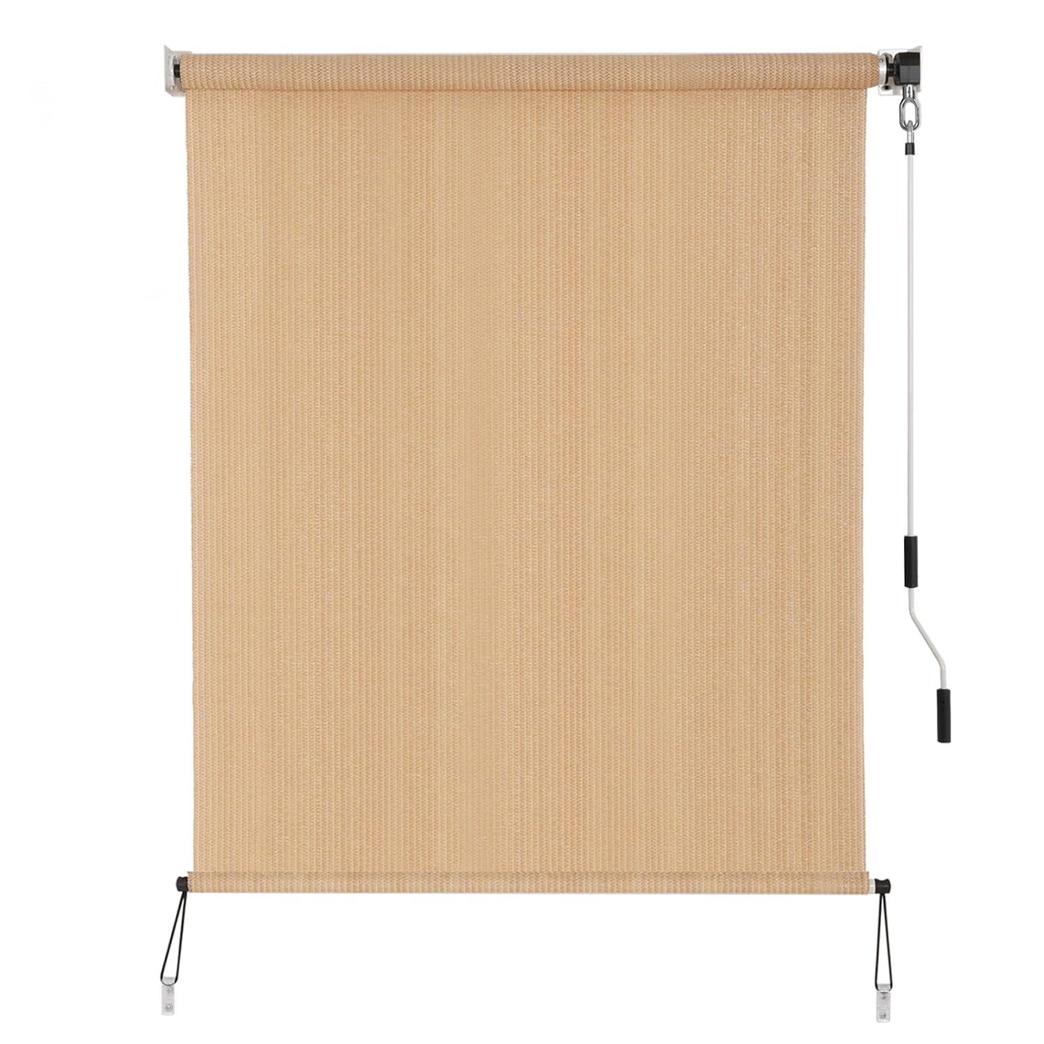 SMONTER Outdoor Sunshade Roller Shade 6'W x 6'H (72" Wx72 H), Exterior Cordless Roll Up Shades Blinds, UV Protection Shade Cloth with Crank Operation for Outside Windows Patio Porch Gazebo, Walnut