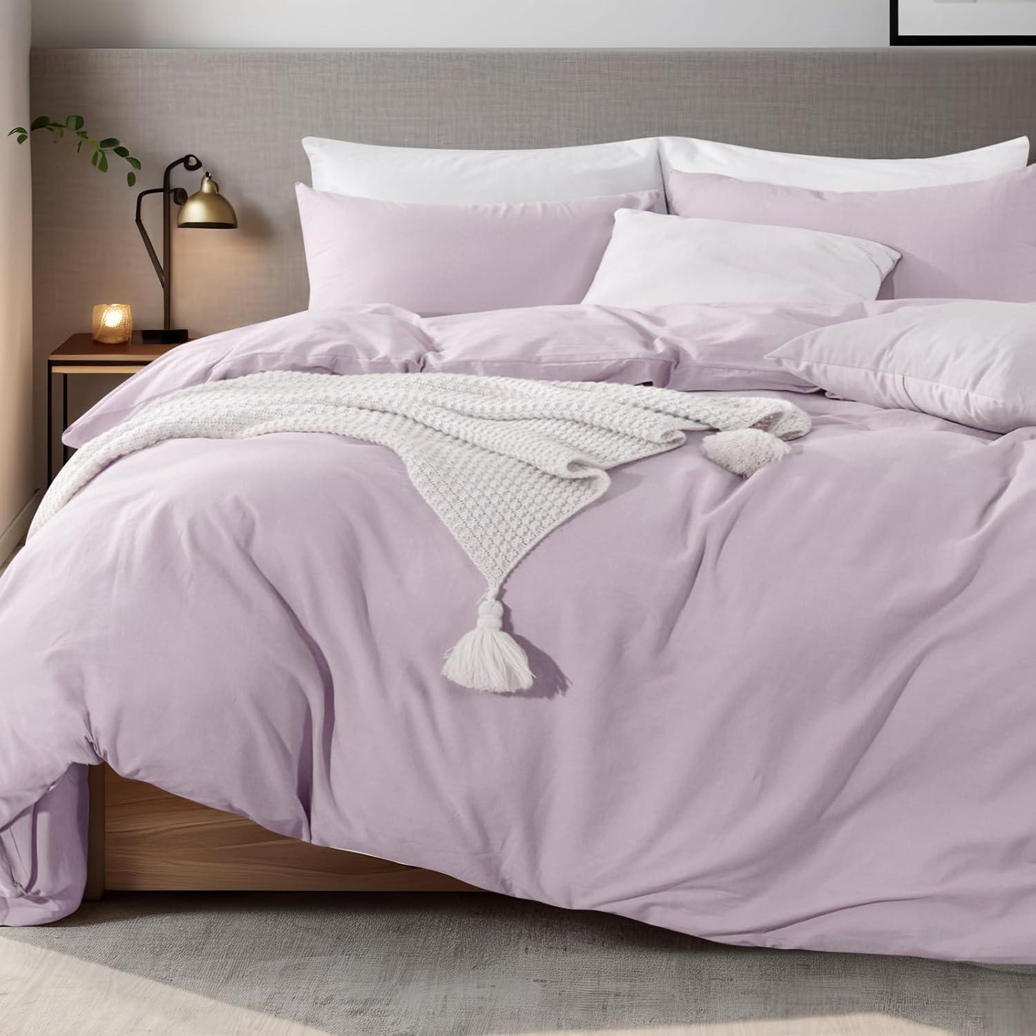 NEXHOME PRO Duvet Cover Set 100% Washed Cotton Oversized Queen 98"x98", Organic Natural Linen Look Textured 3 Pieces Bedding Set Apricot Yellow with Zipper Closure, Breathable, Soft (No Comforter)