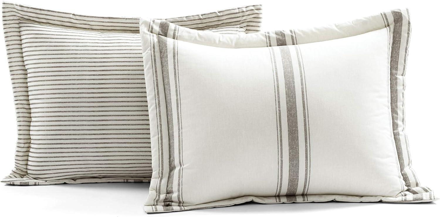 3pc King Farmhouse Stripe Reversible Comforter & Sham Set Gray - Lush Décor