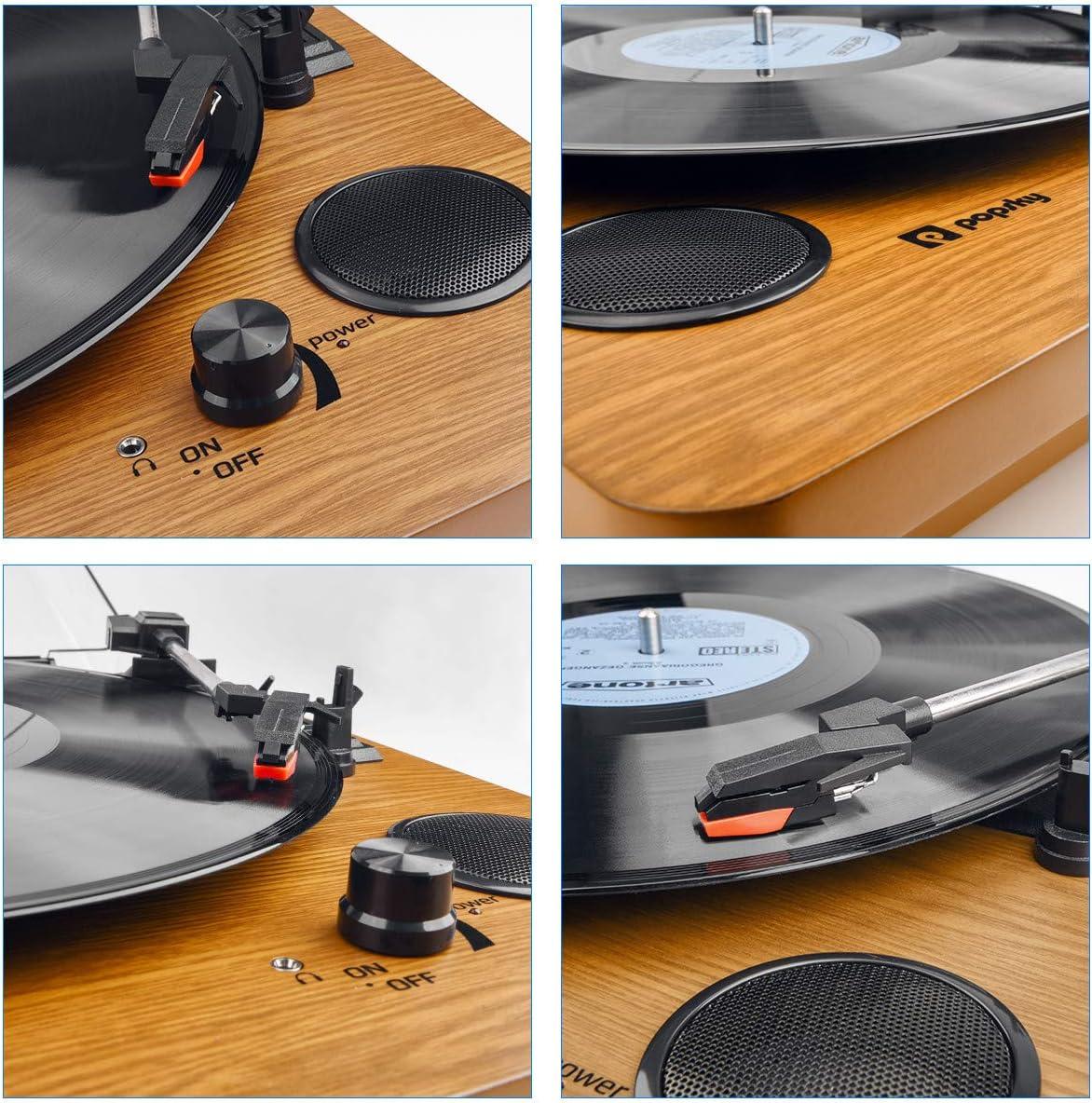 Vintage Brown 3-Speed Bluetooth Turntable with Built-in Speakers