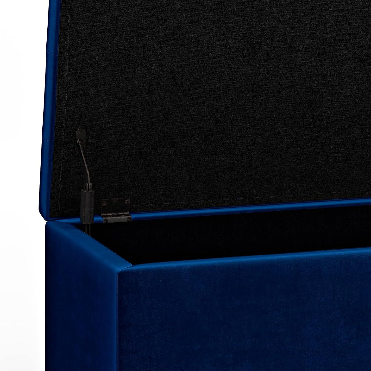 Blue Velvet Tufted Storage Ottoman with Solid Wood Frame