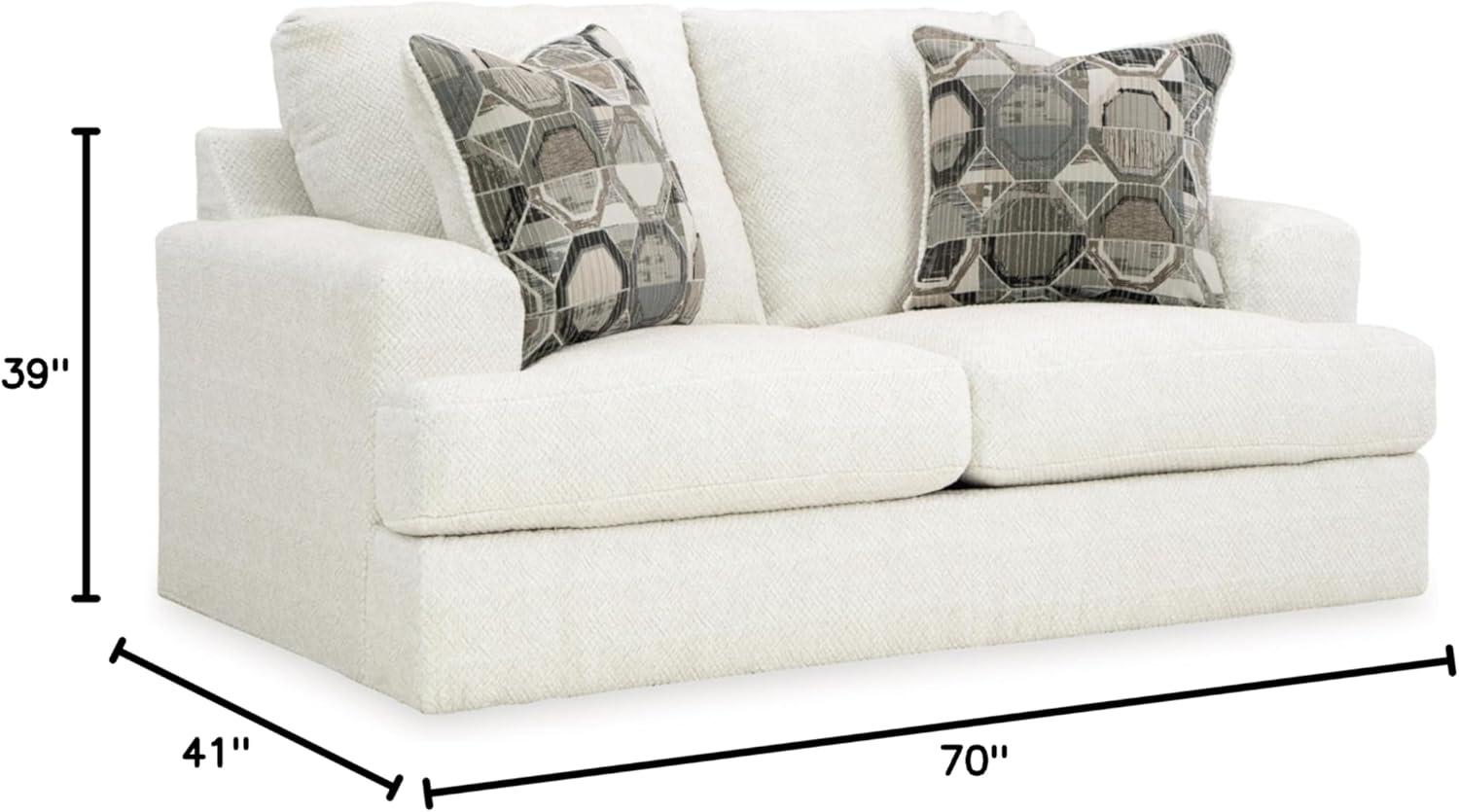 70" White Linen Stationary Loveseat with Removable Cushions