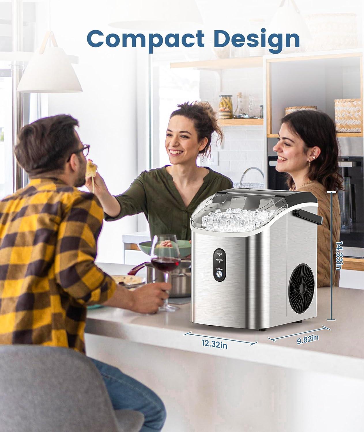 Compact Stainless Steel Portable Nugget Ice Maker for Countertops