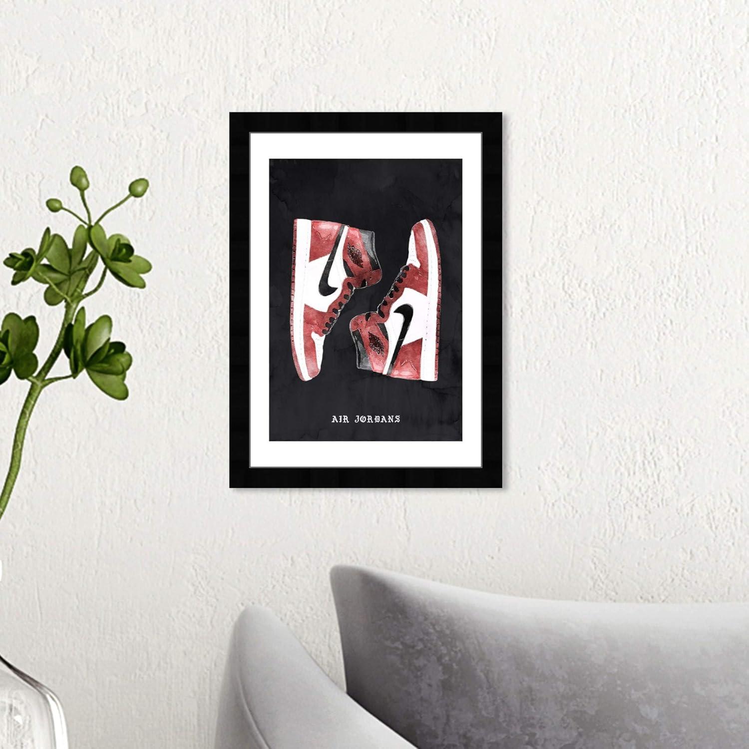 Red and Black Air Jordans Framed Wall Art Print