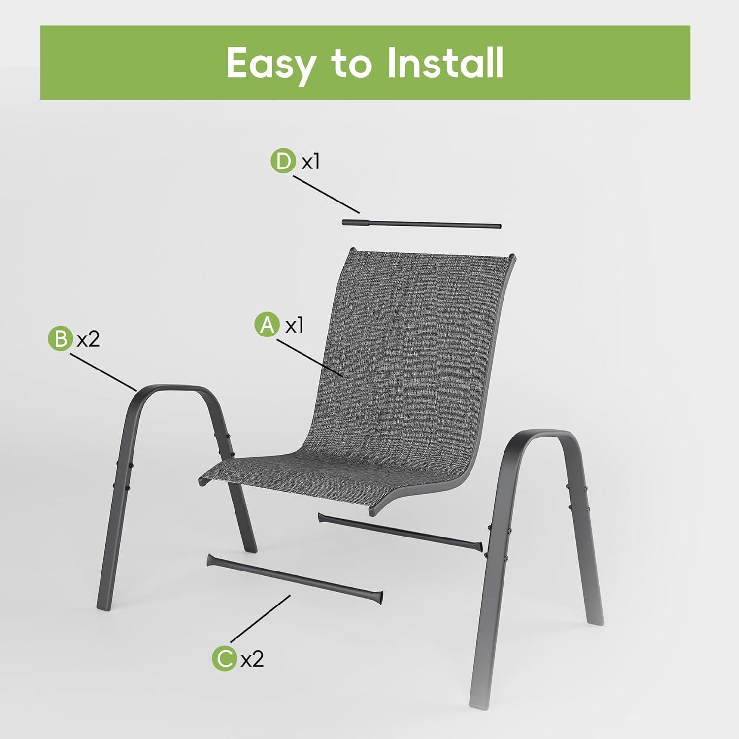 Vitarpatio Outdoor Patio Dining Chairs Set of 6, Stackable Patio Chairs Metal Outdoor Chair High Back Textilene Armchairs