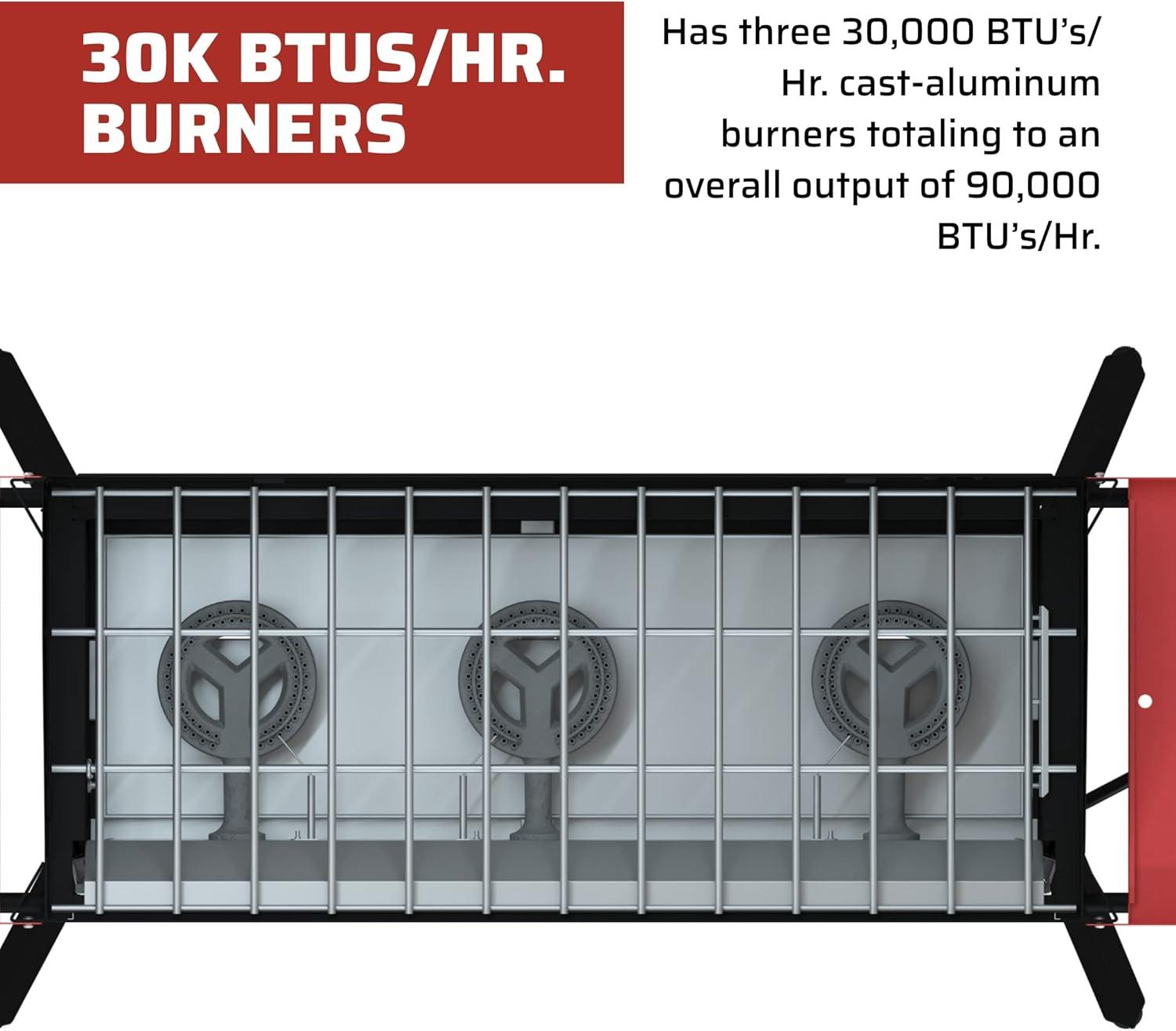 Pro 90X Black and Red 3-Burner Gas Stove