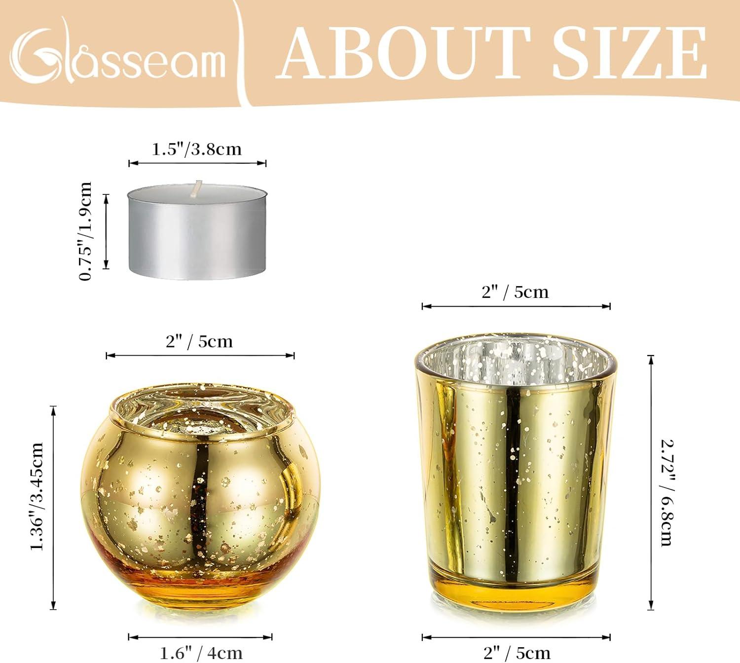 Glasseam Gold Votive Candle Holders, Tea Light Candle Holder Bulk 24, Small Mercury Glass Candle Holder for Mini Floating Candles, Glitter Tealight Candle Holders for Dining Table Christmas Decor
